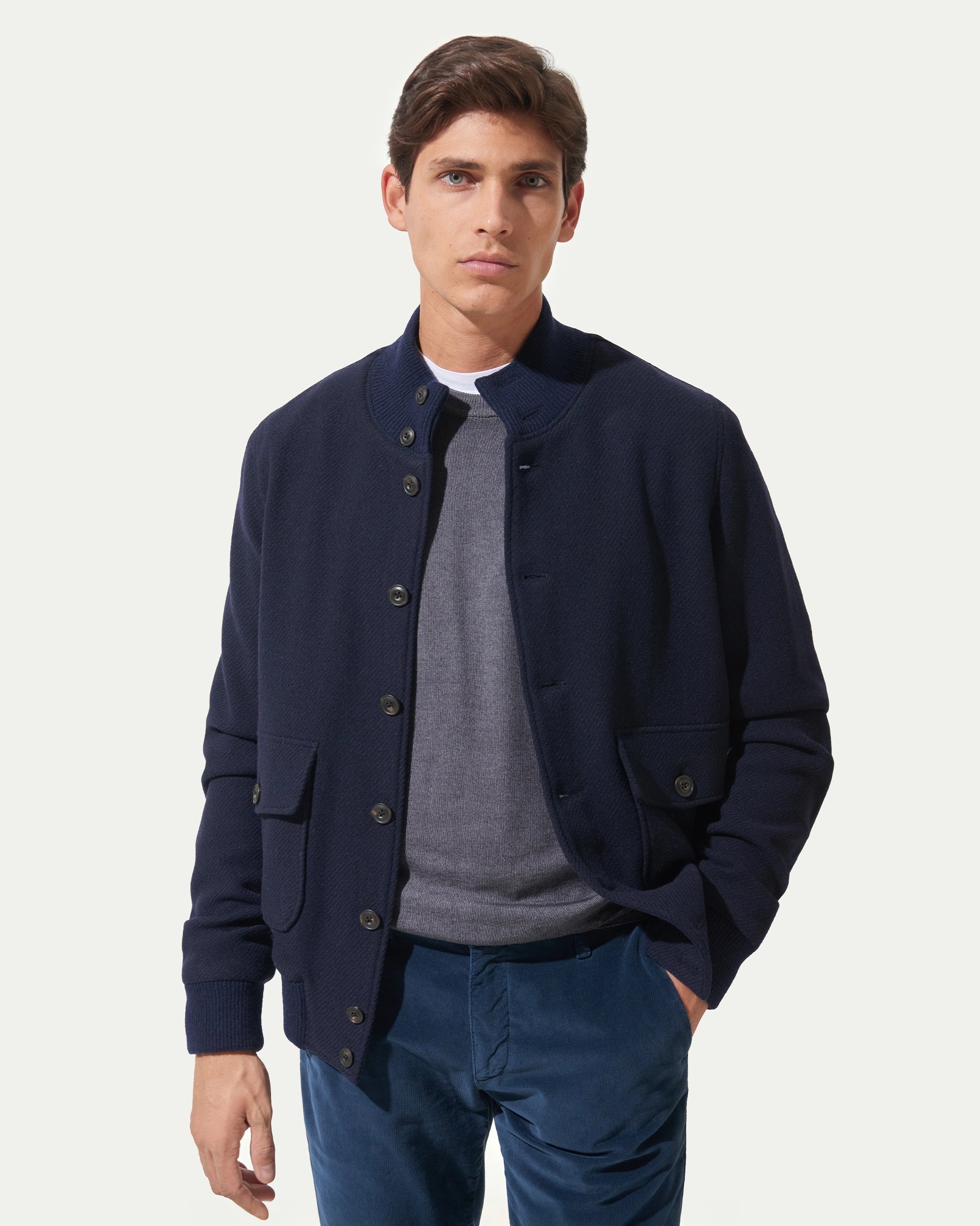 Bomber Blu in jersey diagonale