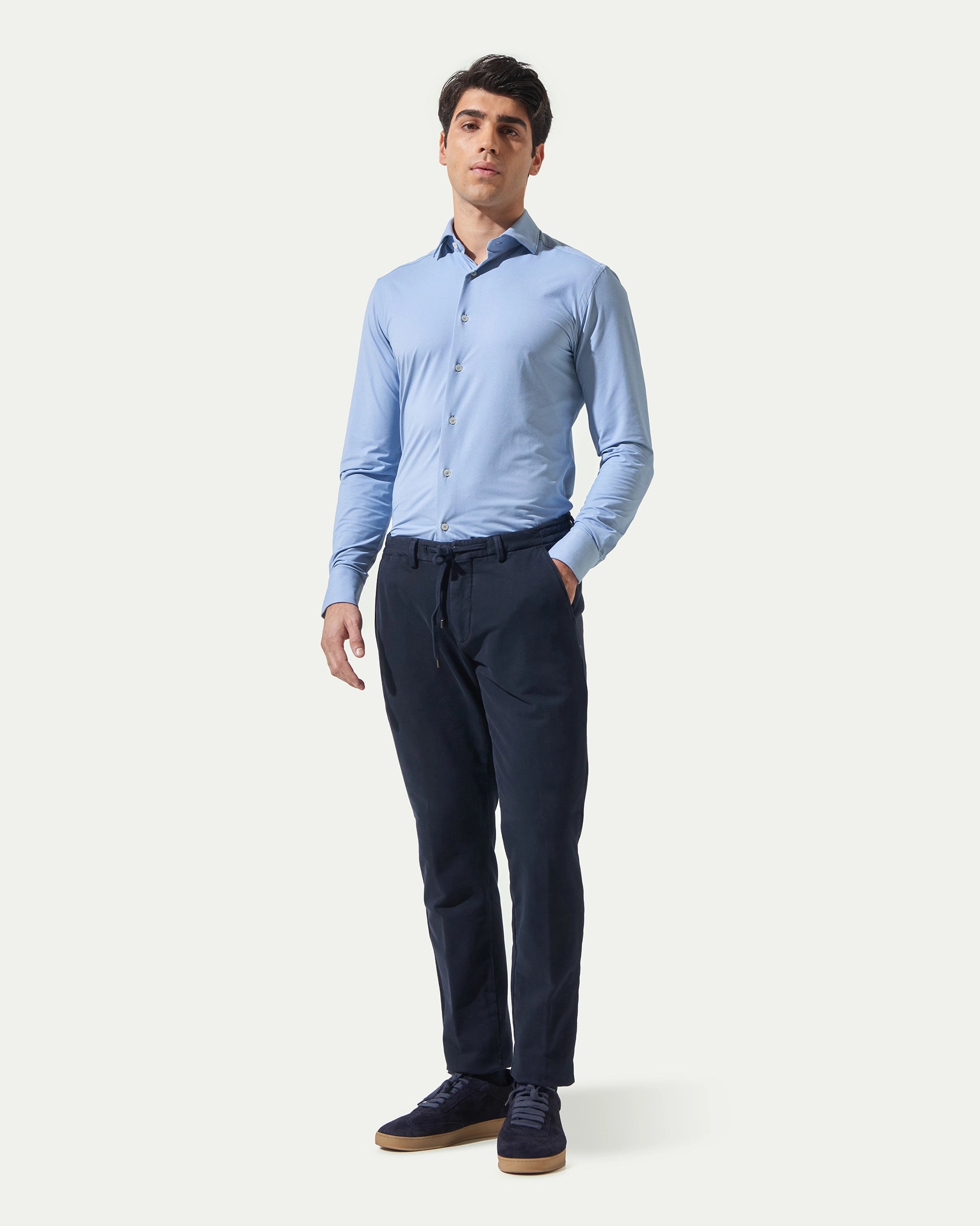 Pantalone Jersey tinto in capo blu con coulisse ed elastico
