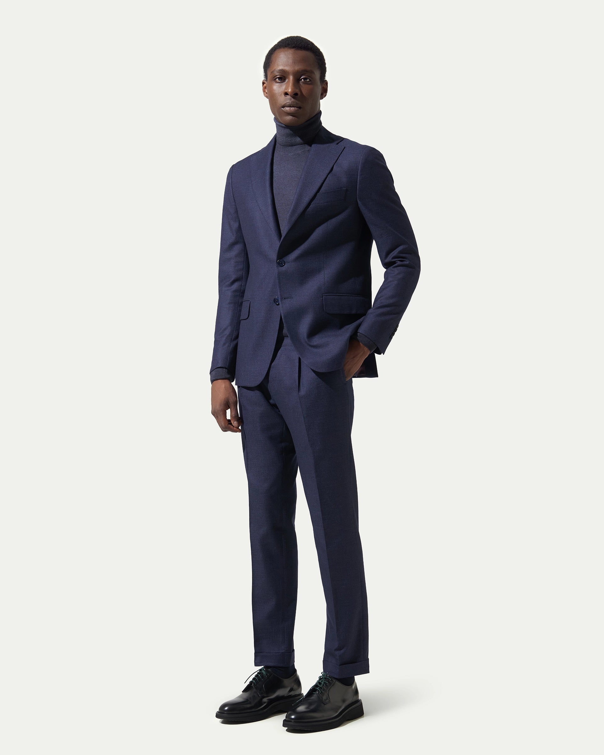 Abito Grisaille blu in lana e cotone tessuto Vitale Barberis & Canonico