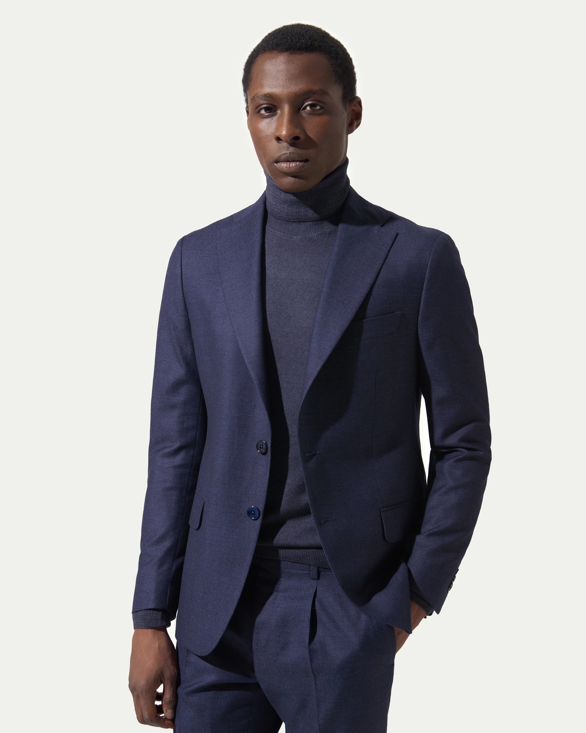 Abito Grisaille blu in lana e cotone tessuto Vitale Barberis & Canonico