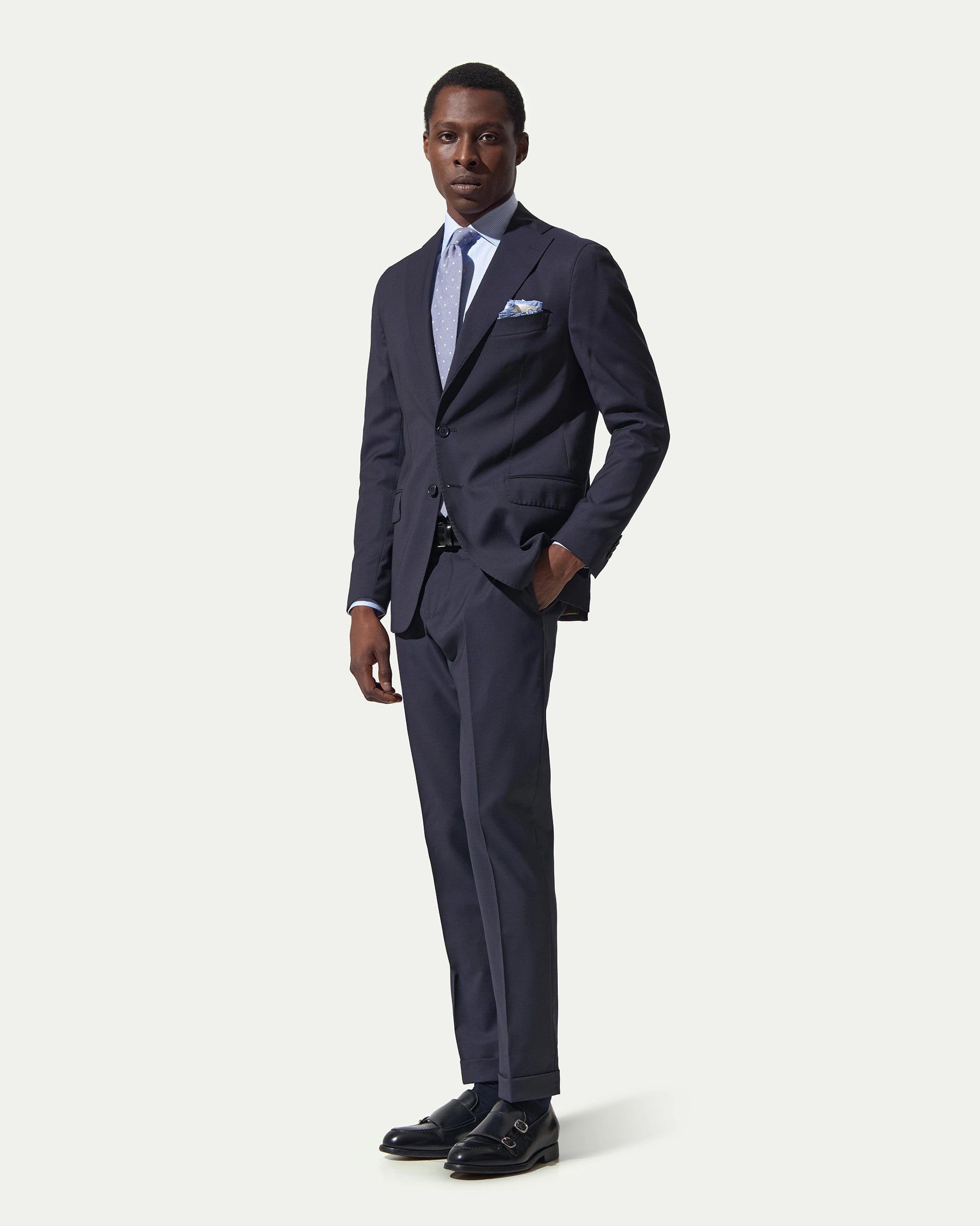 Abito solid blu in lana stretch tessuto Reda Flexo