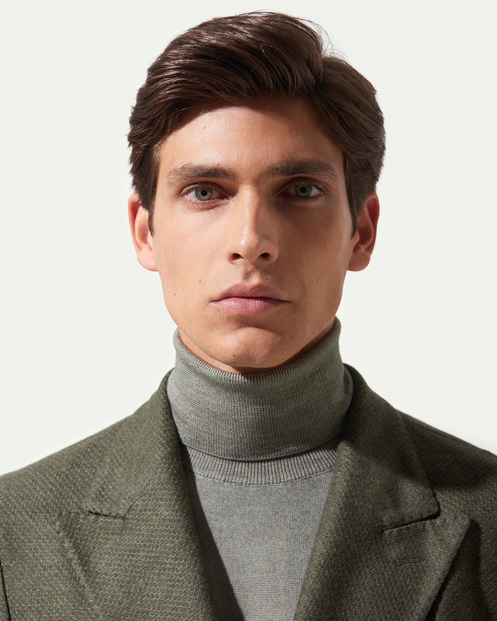 Giacca doppiopetto verde in lana e cotone tessuto Maggia