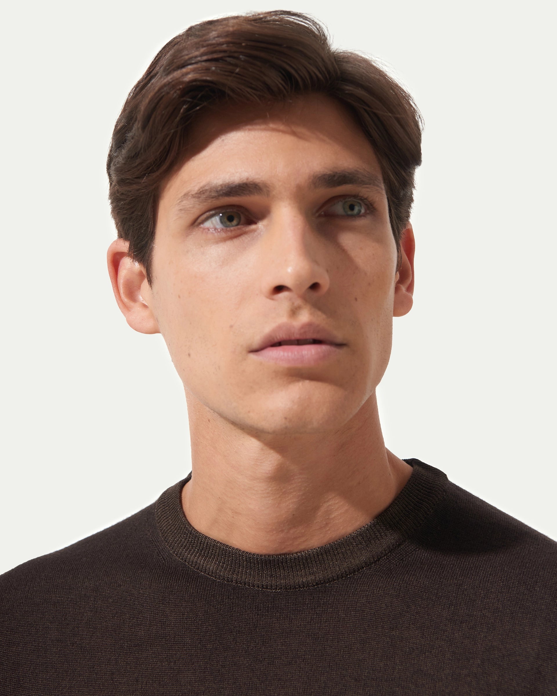 Girocollo Marrone in pura lana merino extrafine finezza 12