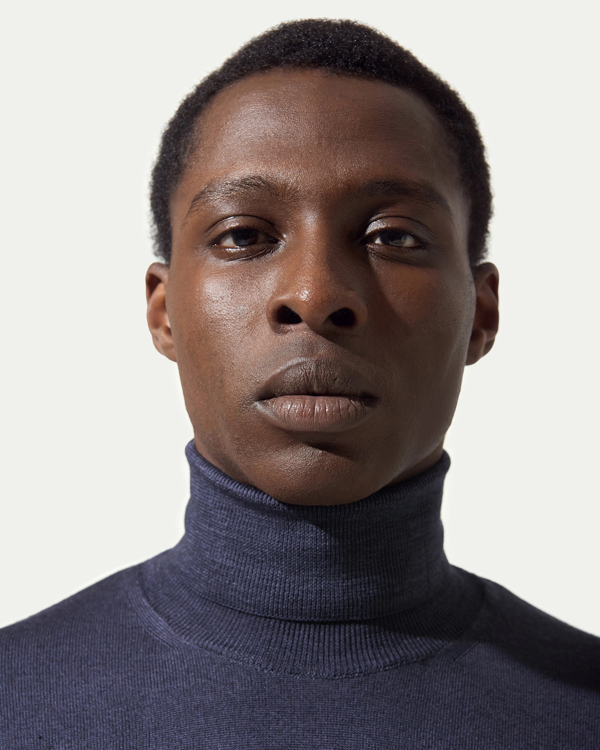 Blue turtleneck in pure extra-fine merino wool, gauge 12