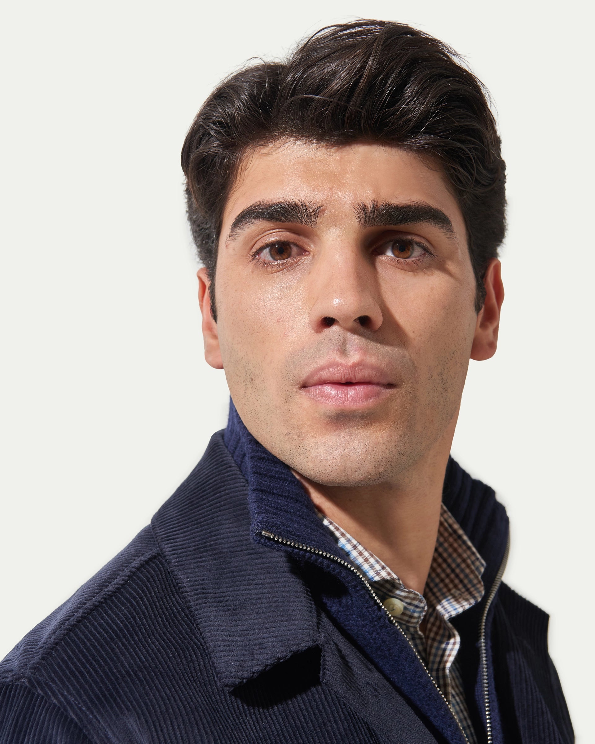 Overshirt blu in velluto stretch