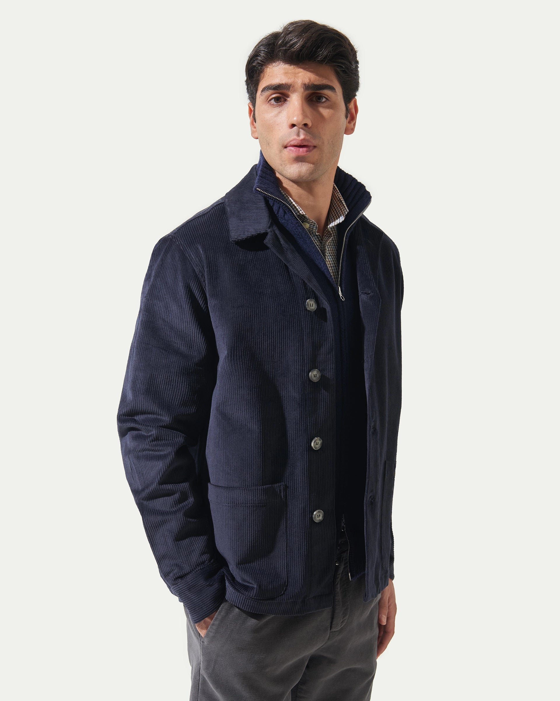 Overshirt blu in velluto stretch