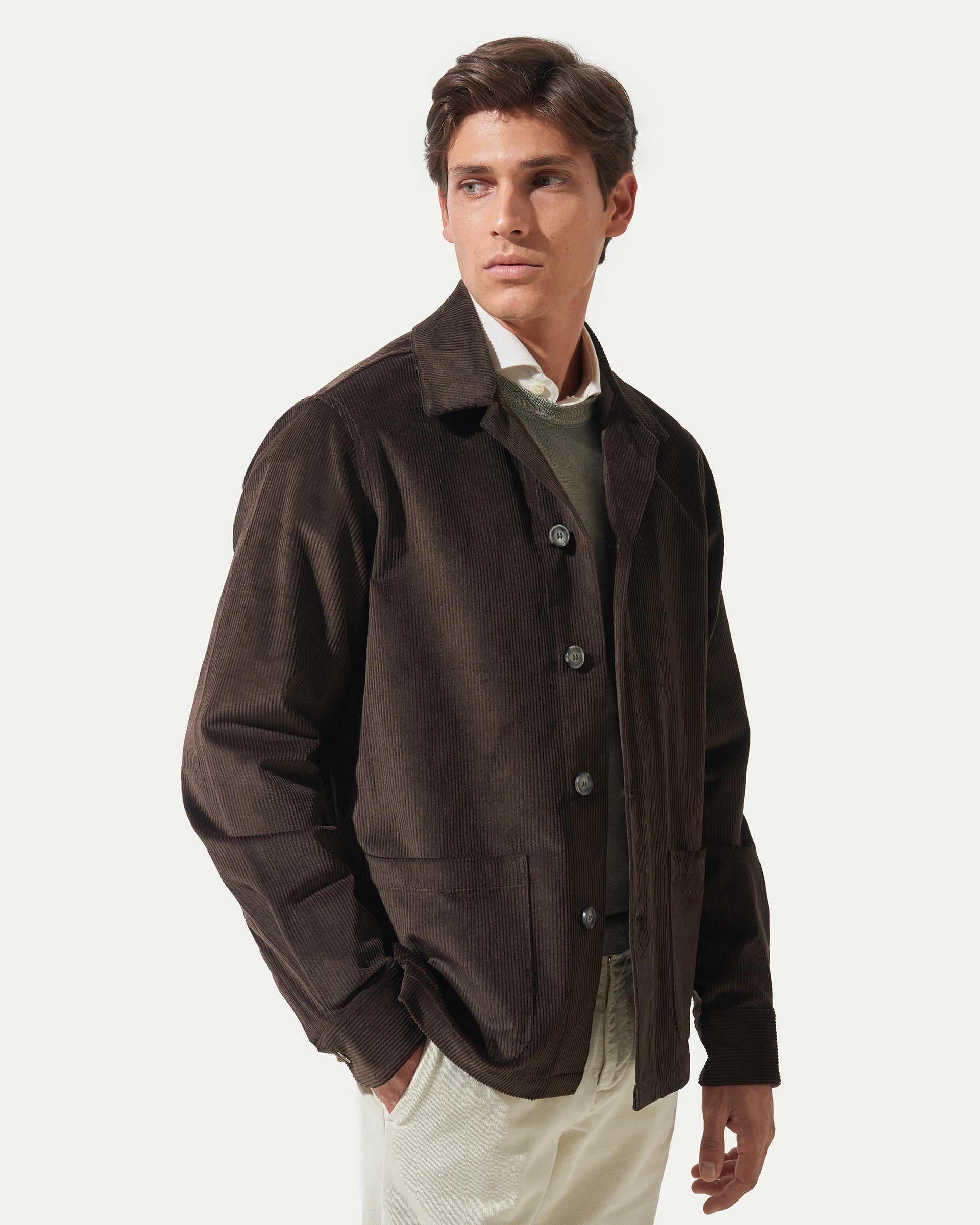 Overshirt Marrone in velluto stretch