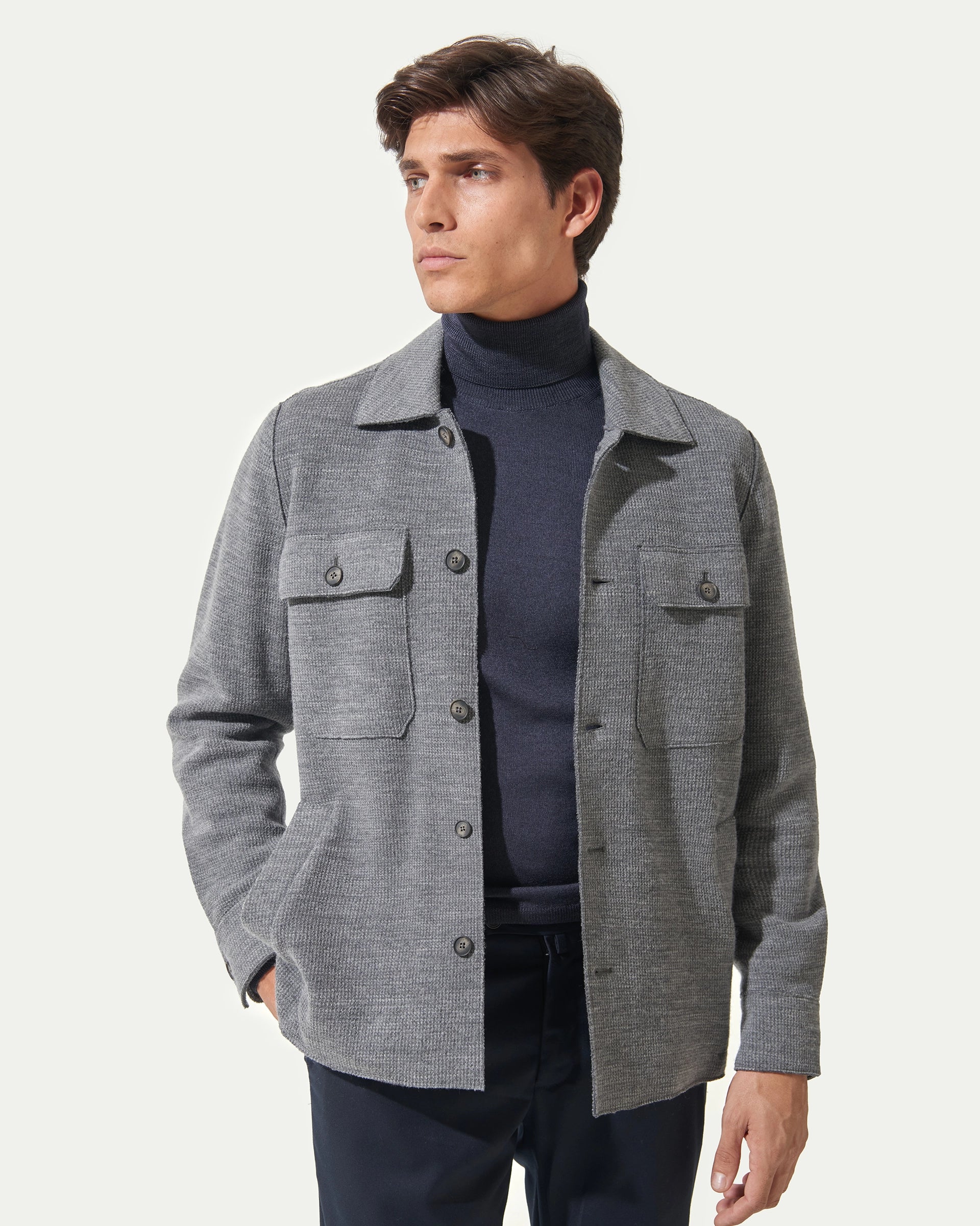 Shirt Jacket grigia in jersey