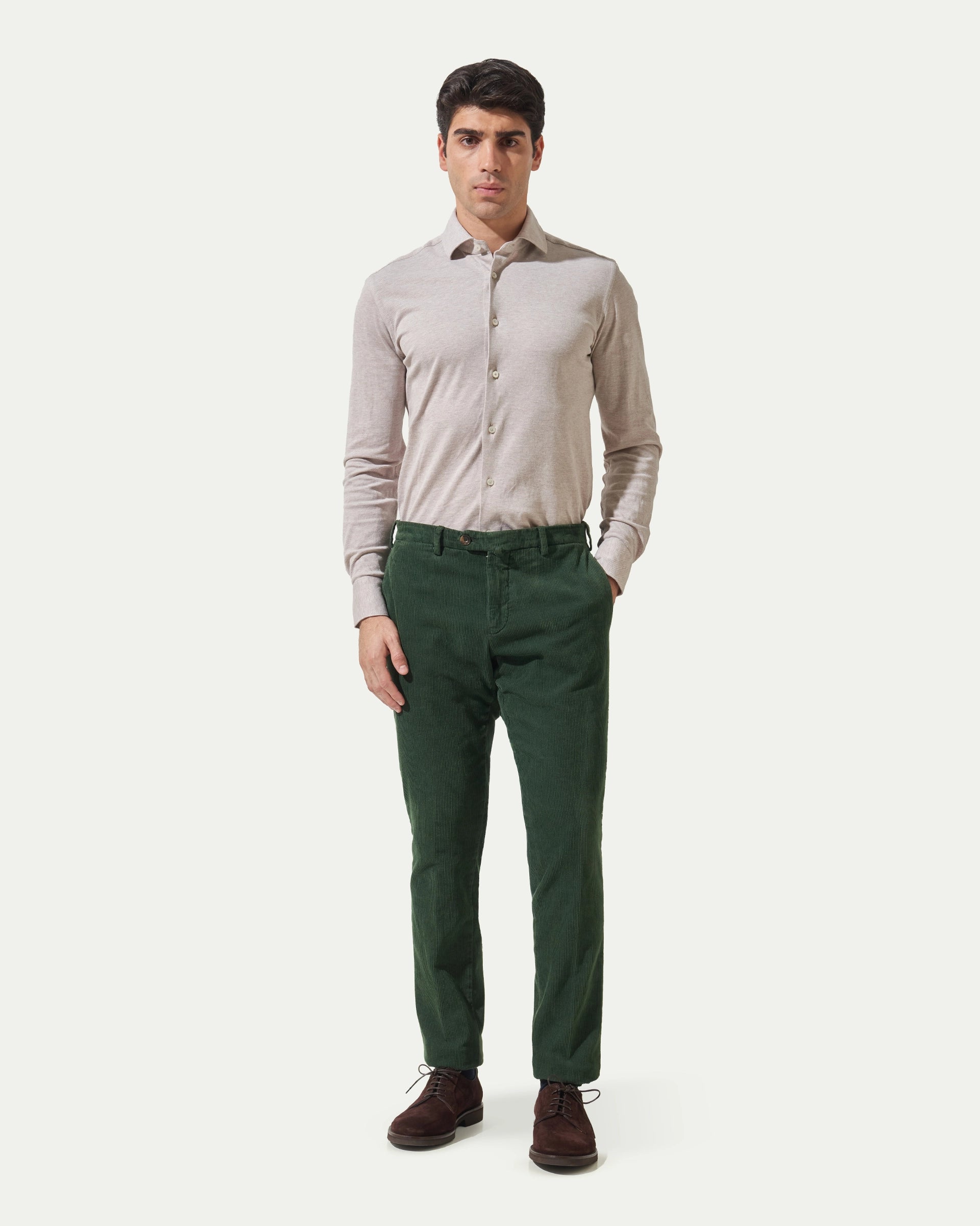 Pantalone verde in velluto 500righe stretch tinto in capo