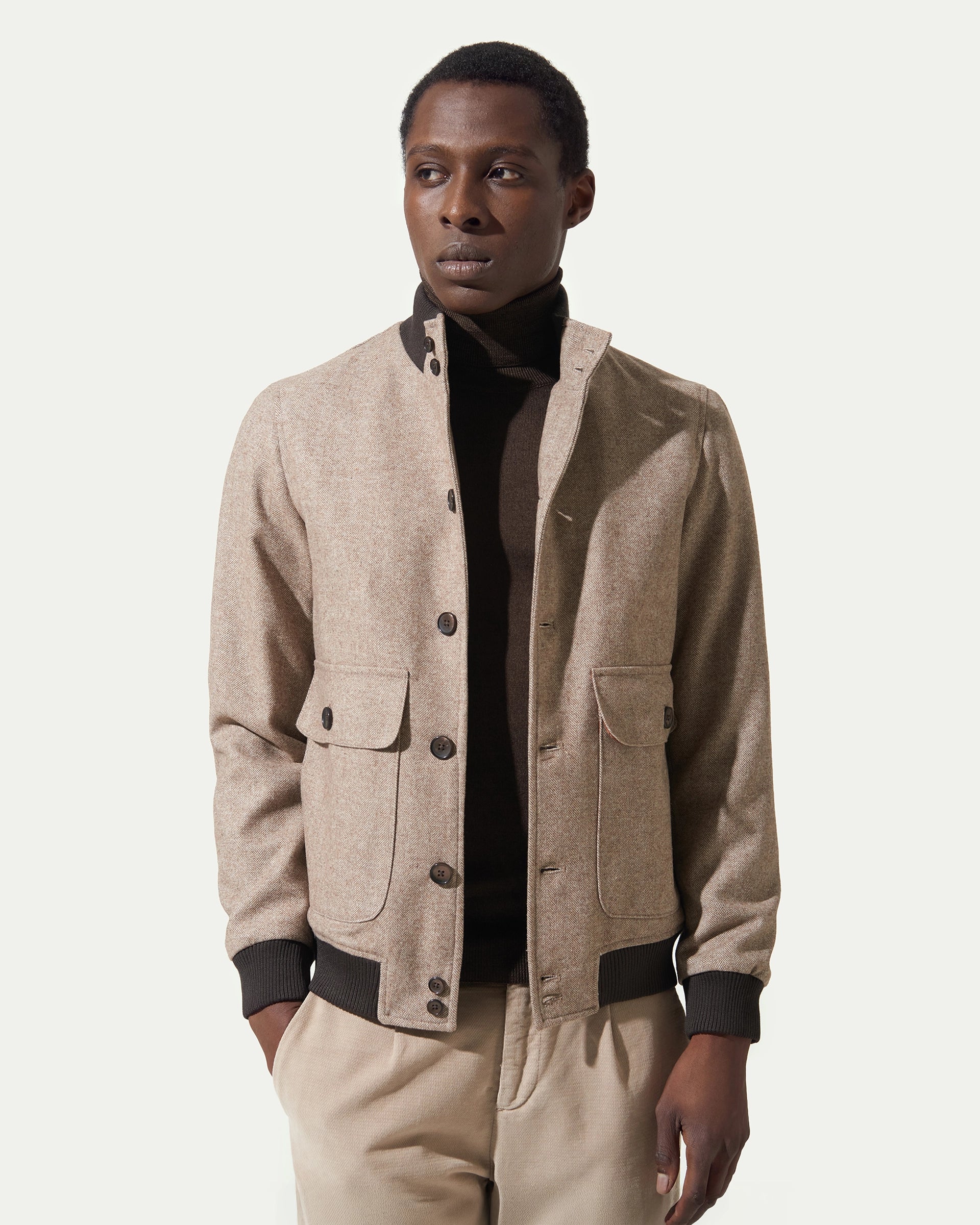 Bomber marrone spinato in lana stretch