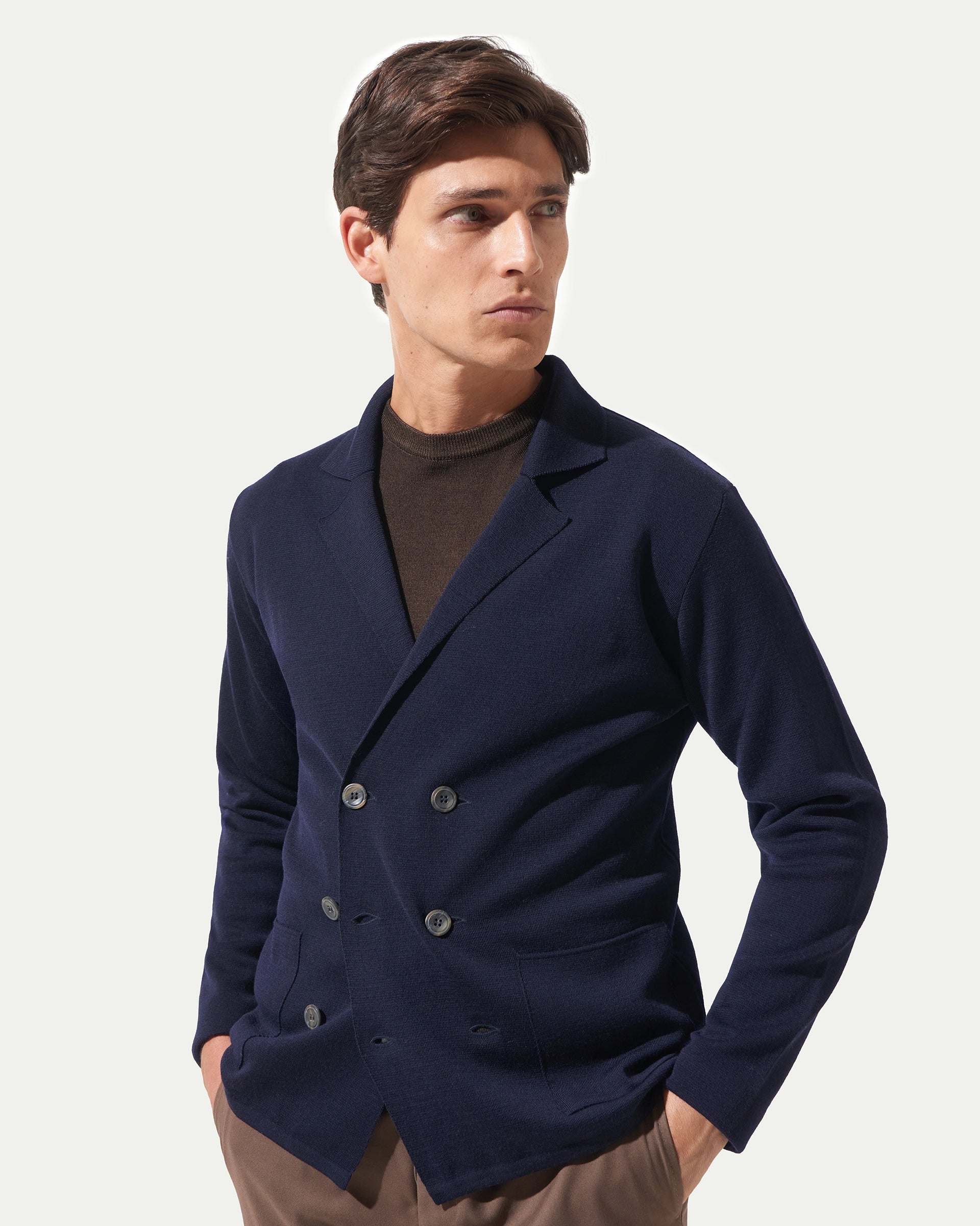 Blazer Doppiopetto blu in pura lana merinos extrafine finezza 5