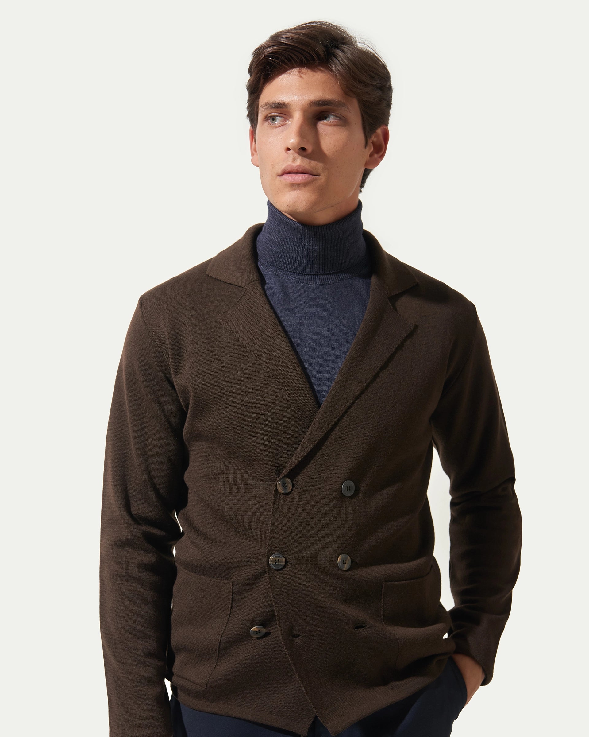 Blazer Doppiopetto Marrone in pura lana merinos extrafine finezza 5