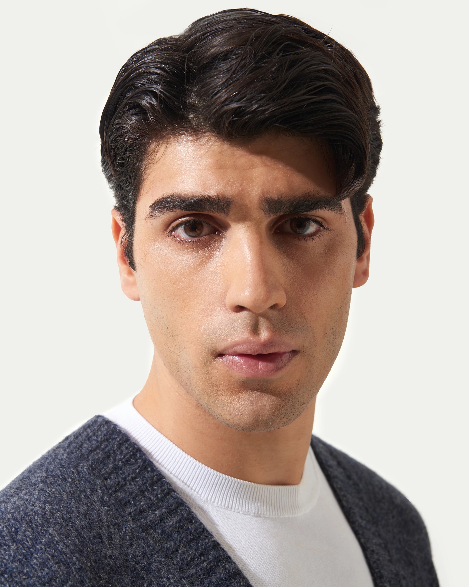 Cardigan Blu in pura lana merinos mouline finezza 5