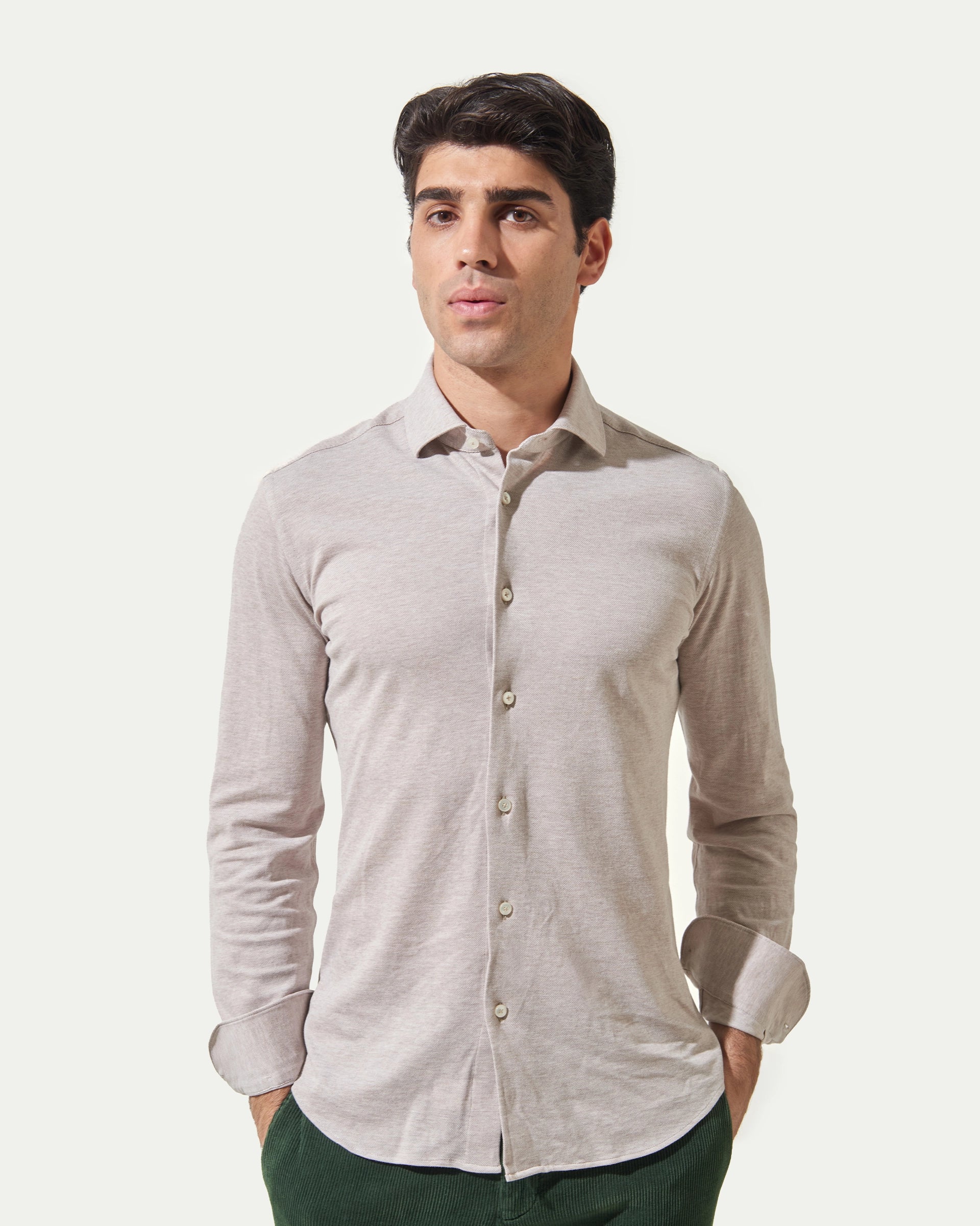 Beige jersey shirt in pure cotton