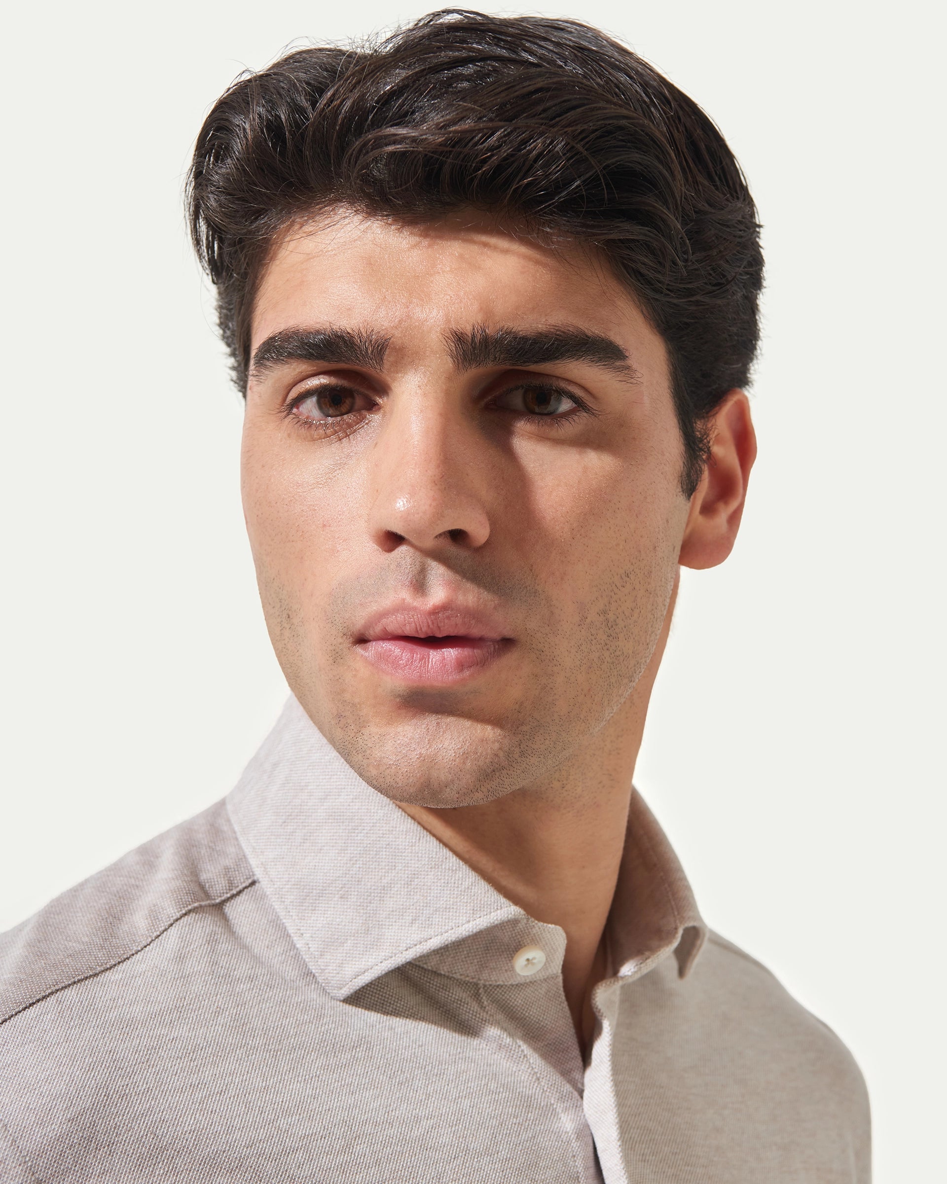 Beige jersey shirt in pure cotton