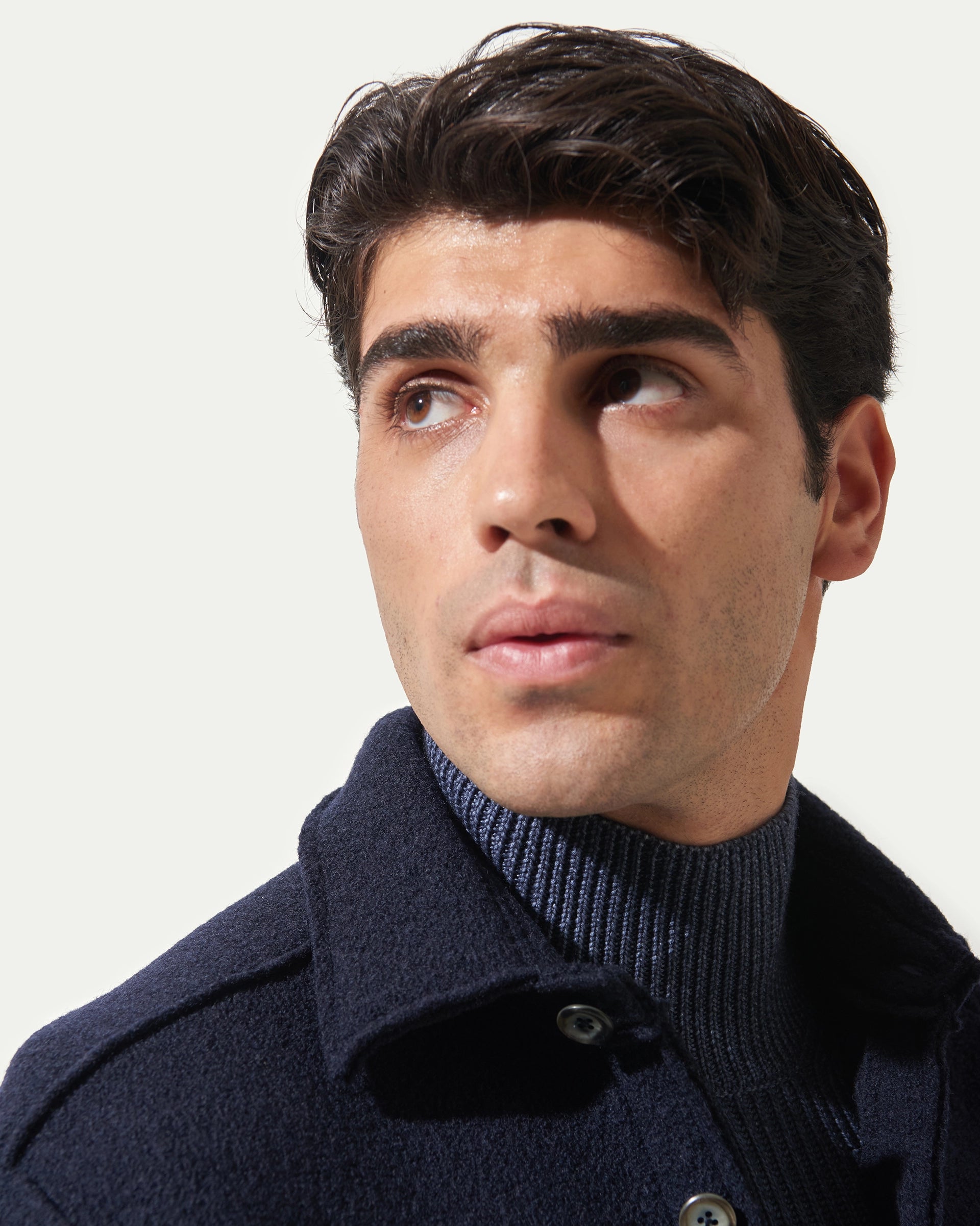 Blue overshirt in pure virgin wool jersey