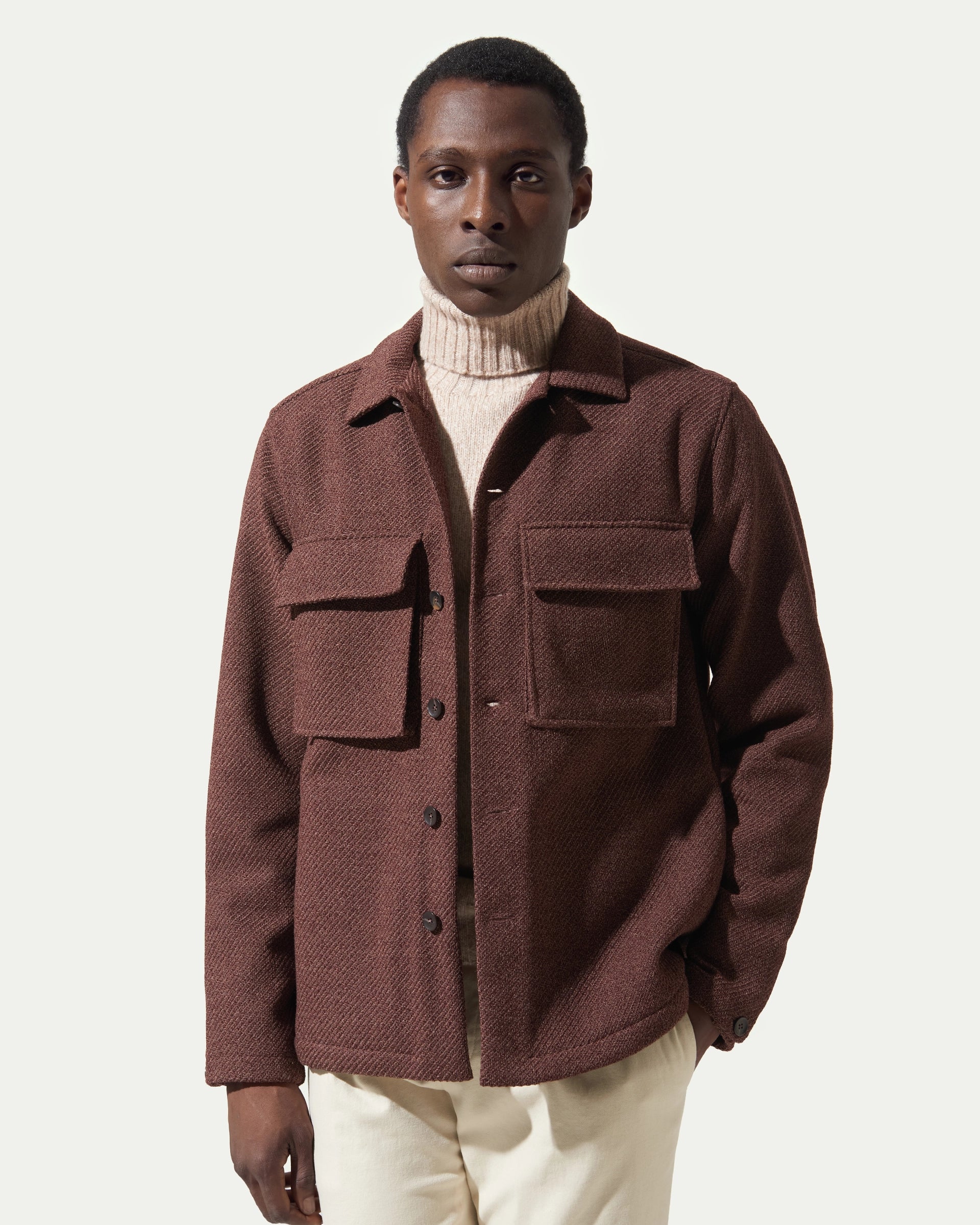 Shirt Jacket ruggine in lana stretch