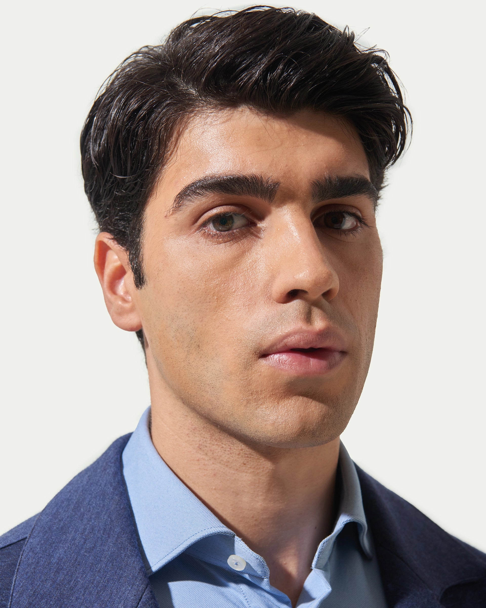 Shirt jacket blu in lana stretch tessuto Loro Piana Jersely