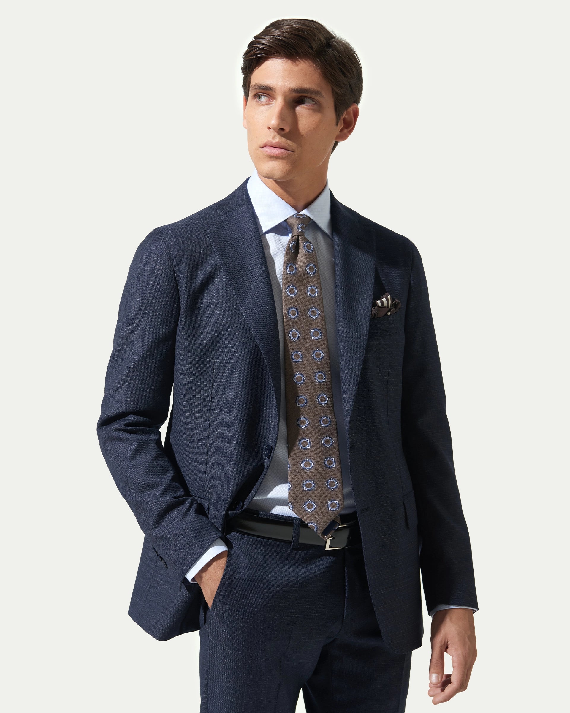 Abito sharkskin blu in lana stretch tessuto Reda Flexo