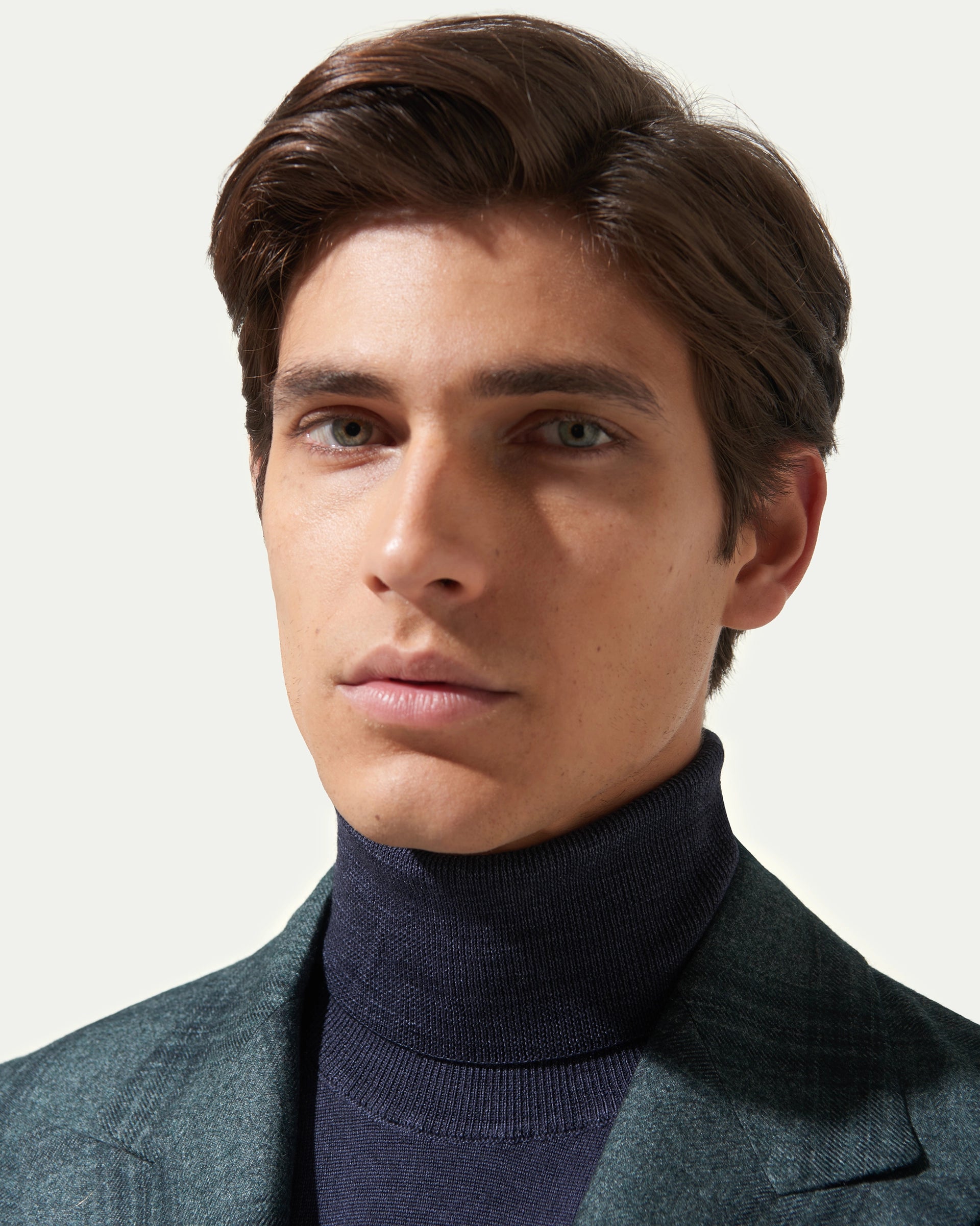 Giacca doppiopetto finestrato verde in misto lana e cashmere tessuto Vitale Barberis & Canonico