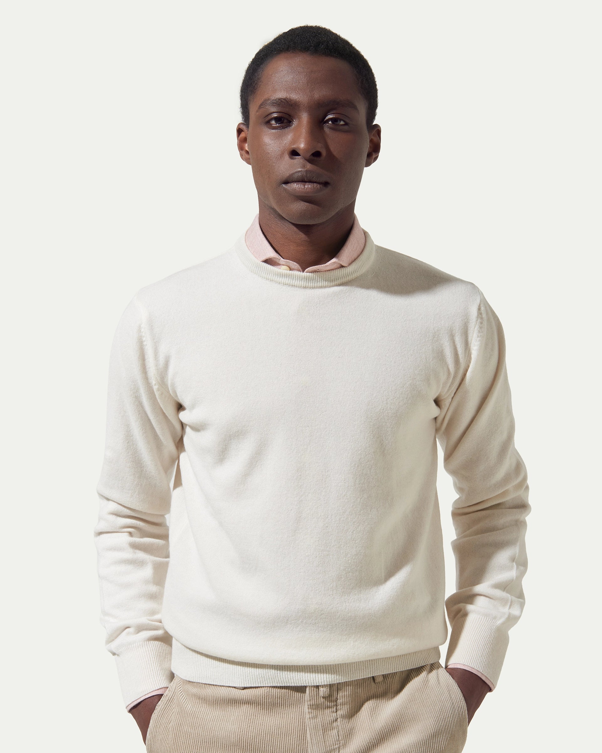 Girocollo bianco in puro cashmere rasato finezza 12