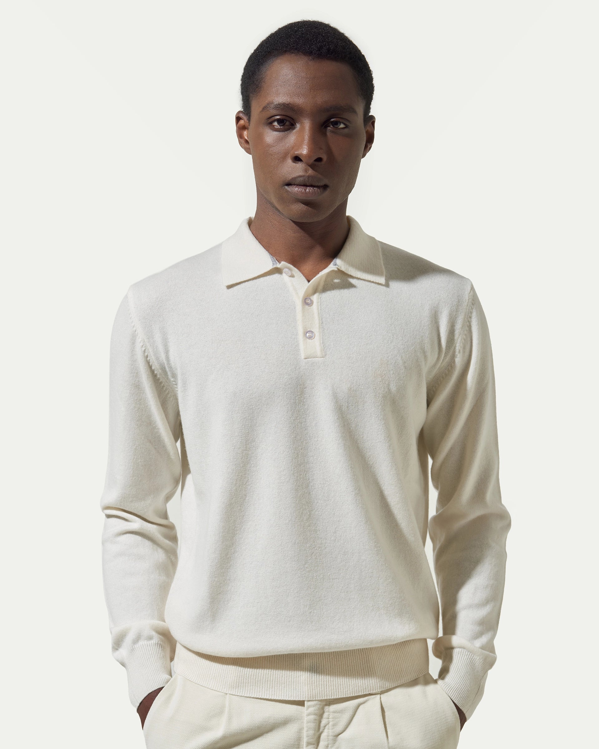 Polo 3 bottoni celeste in puro cashmere rasato finezza 12