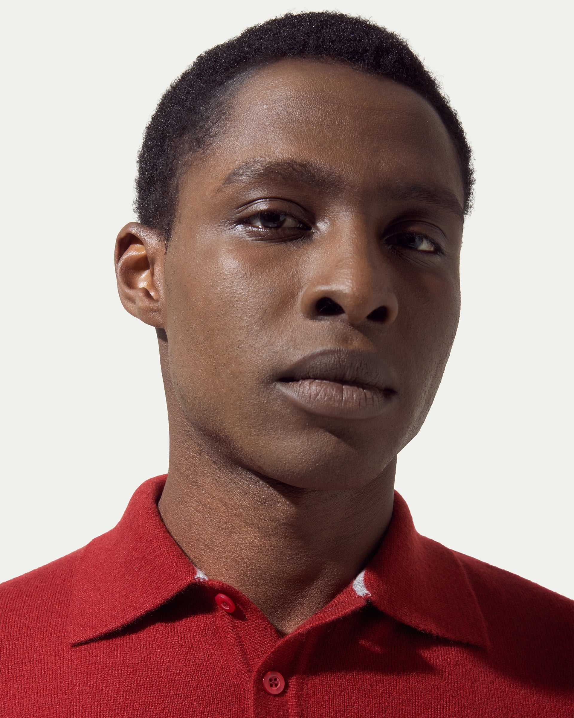 Polo 3 bottoni rosso in puro cashmere rasato finezza 12