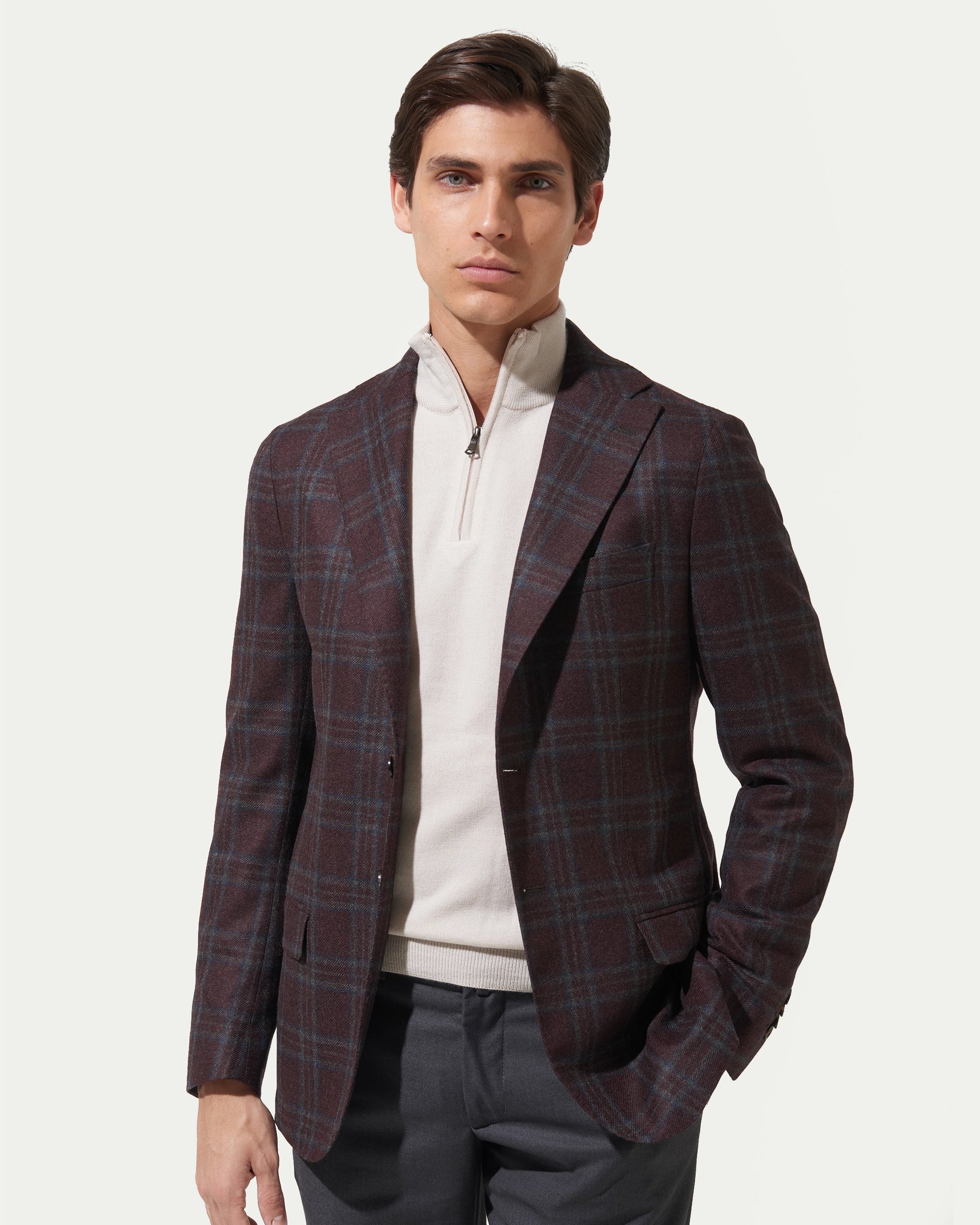 Giacca finestrata bordo in lana e cashmere tessuto Loro Piana