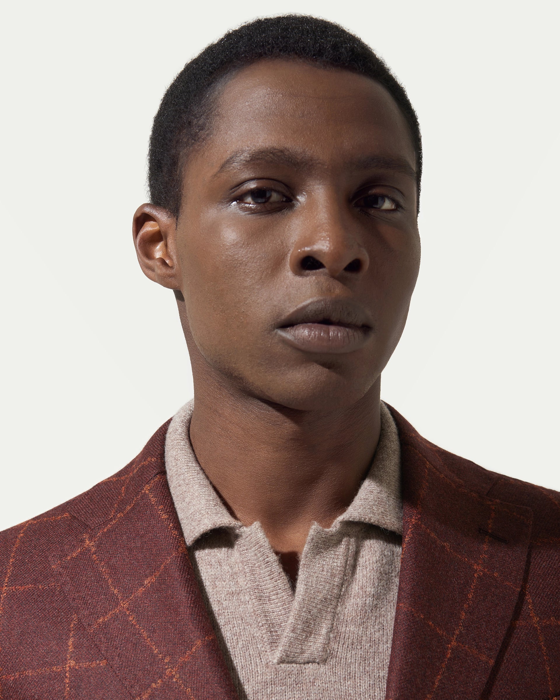 Giacca fantasia quadri ruggine in lana e cashmere tessuto Loro Piana