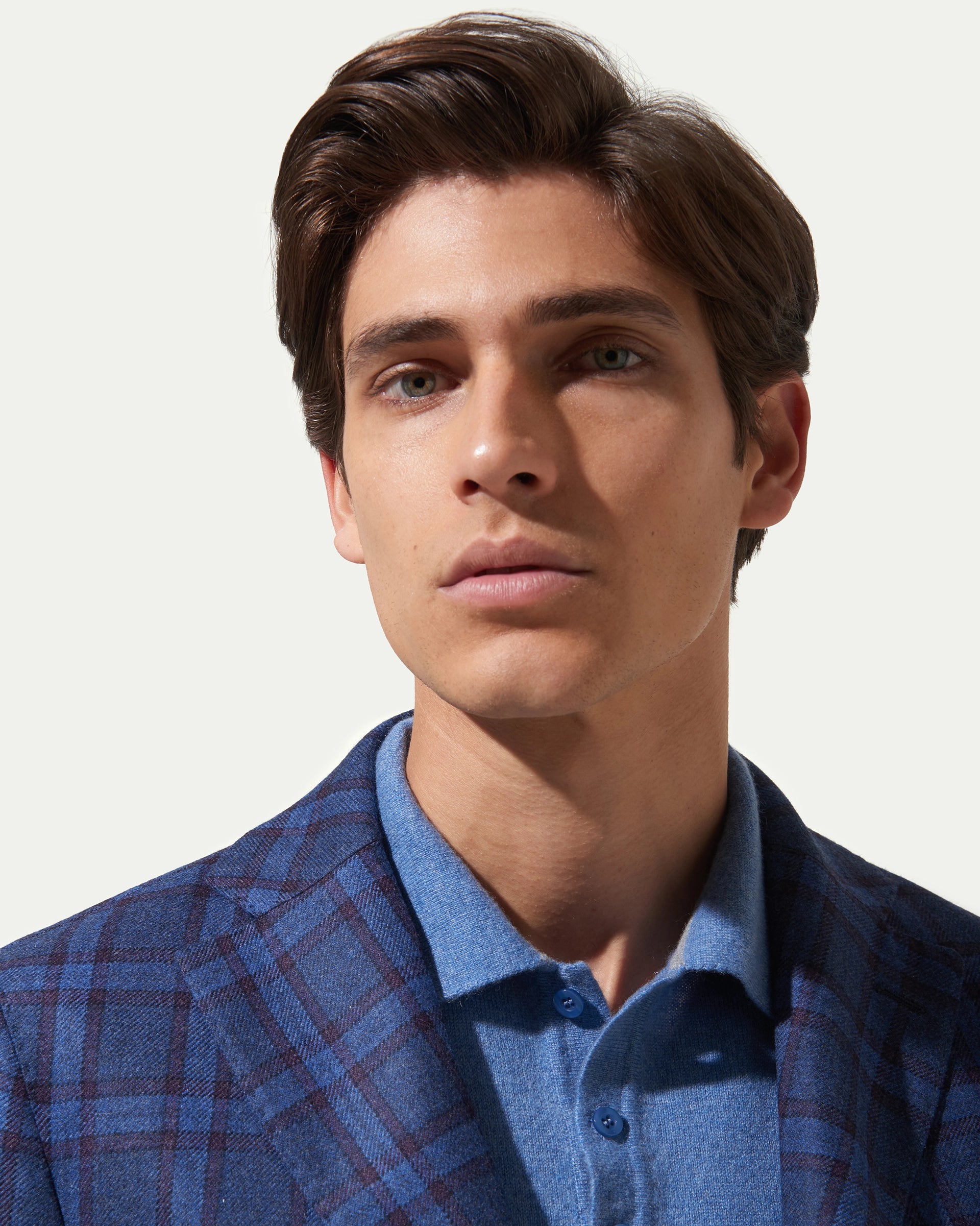 Giacca finestrata blu in lana e cashmere tessuto Loro Piana