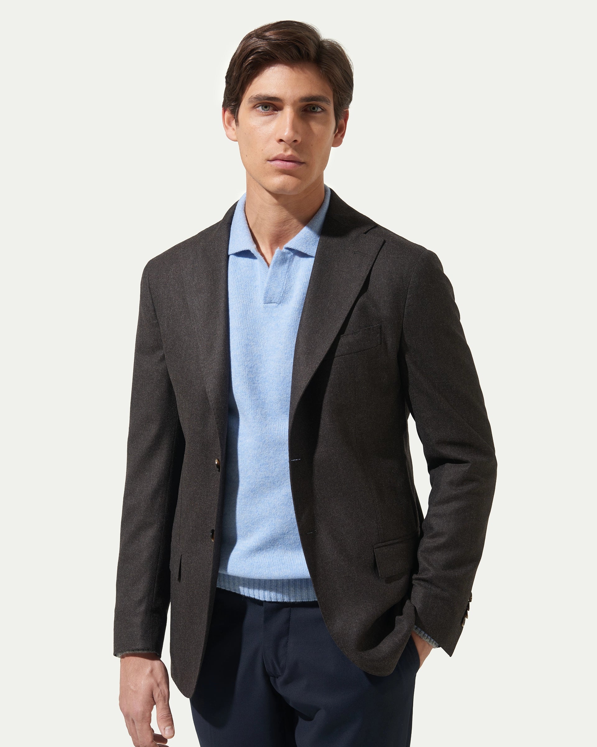 Giacca marrone in lana e cashmere tessuto Loro Piana