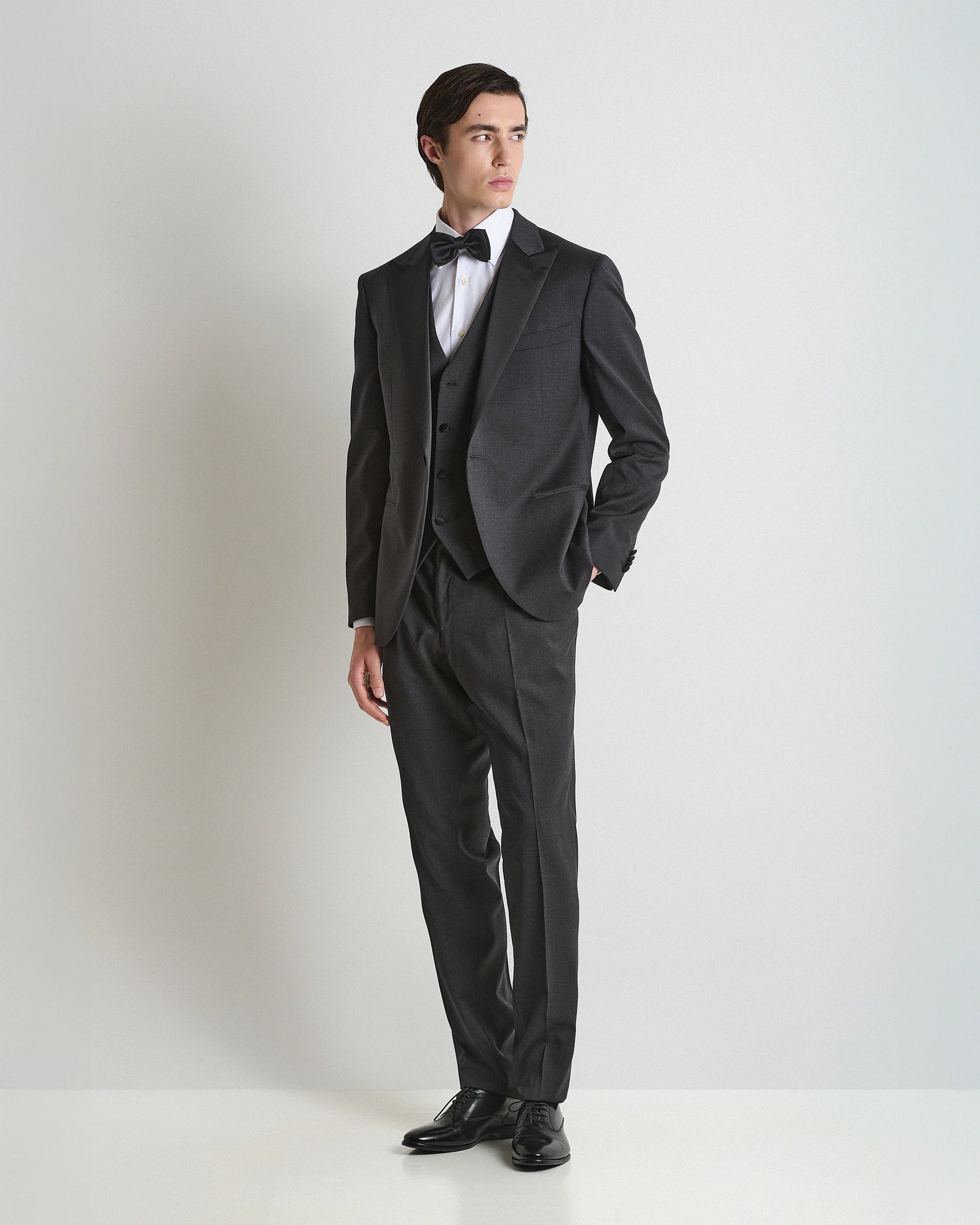 Smoking  Nero pura lana tessuto Loro Piana Zelander