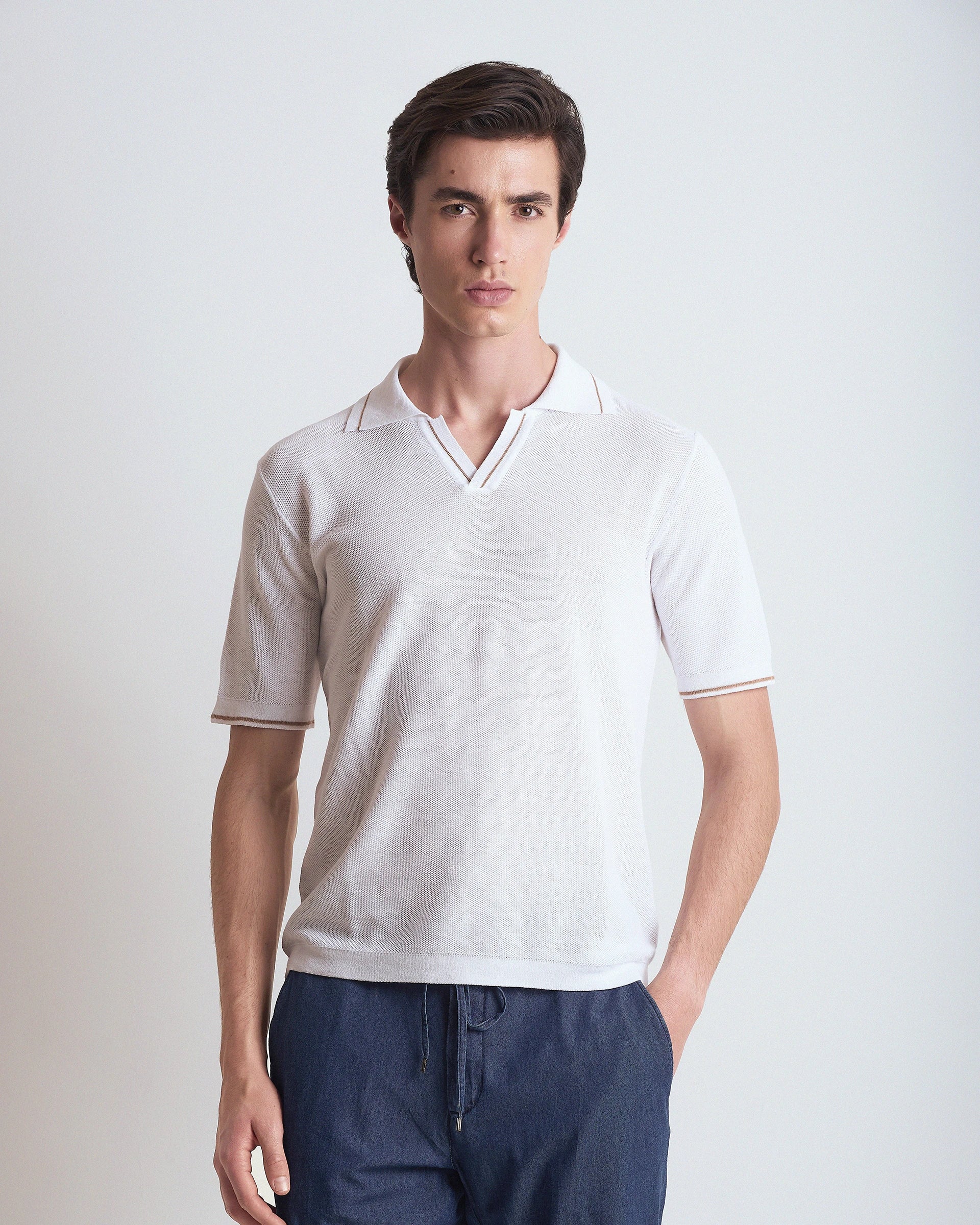 Polo derby bianca in puro cotone punto piquet