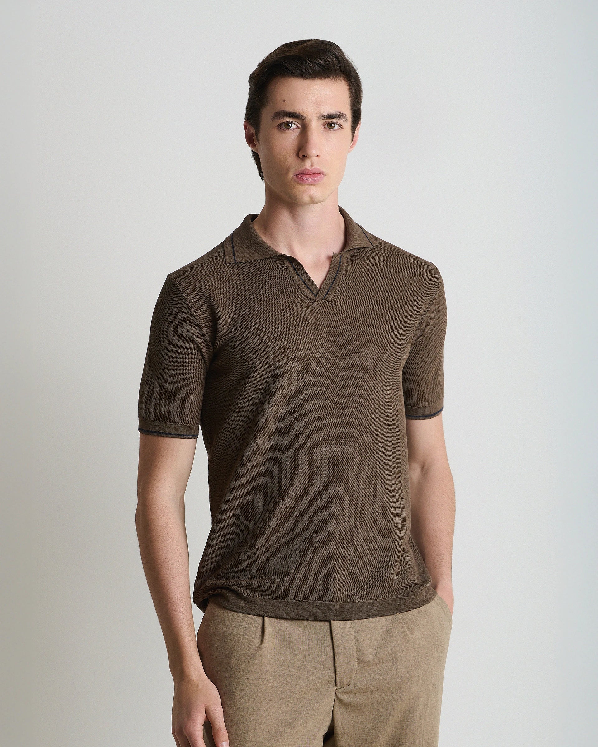 Polo derby marrone in puro cotone punto piquet