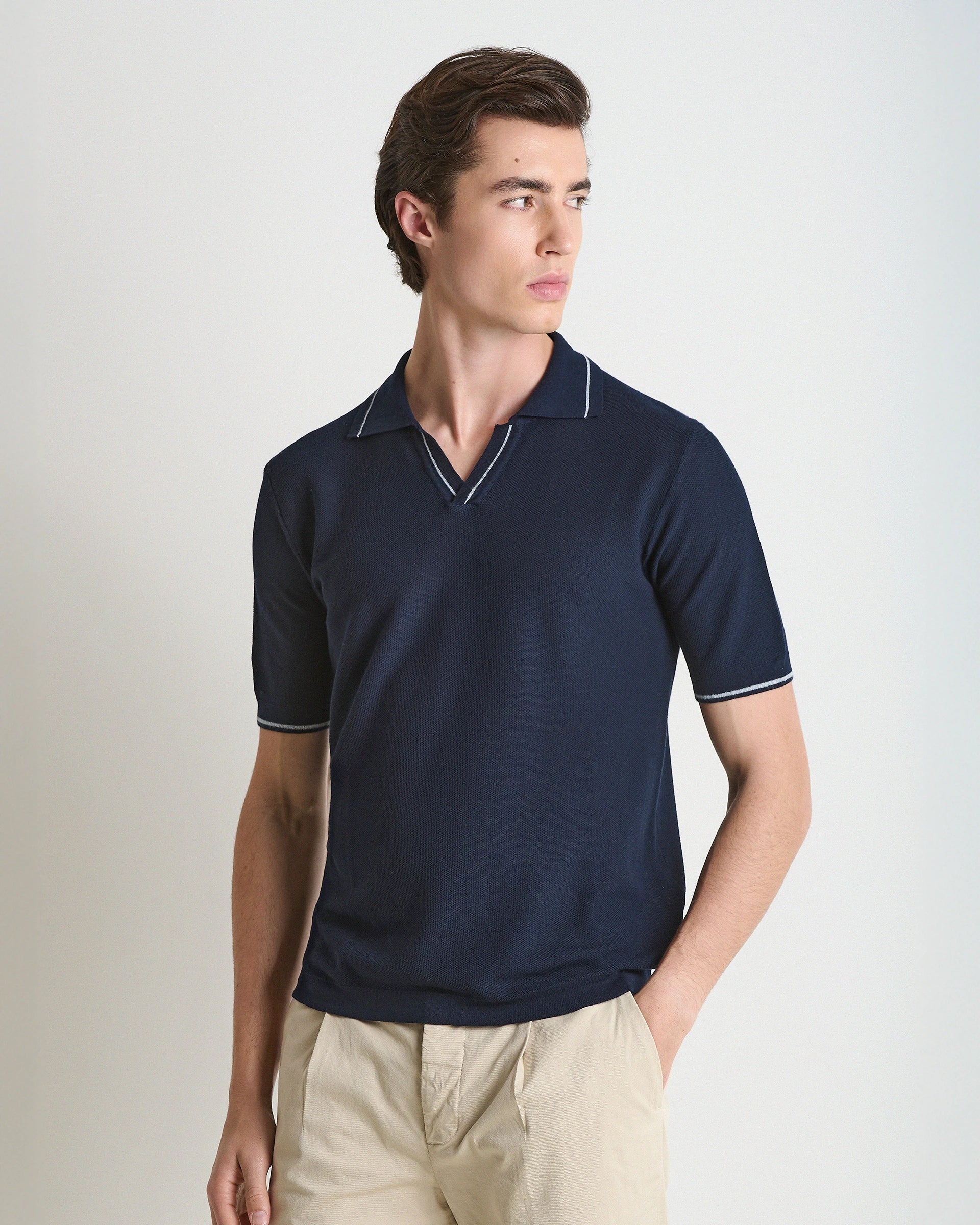 Polo derby blu in puro cotone punto piquet