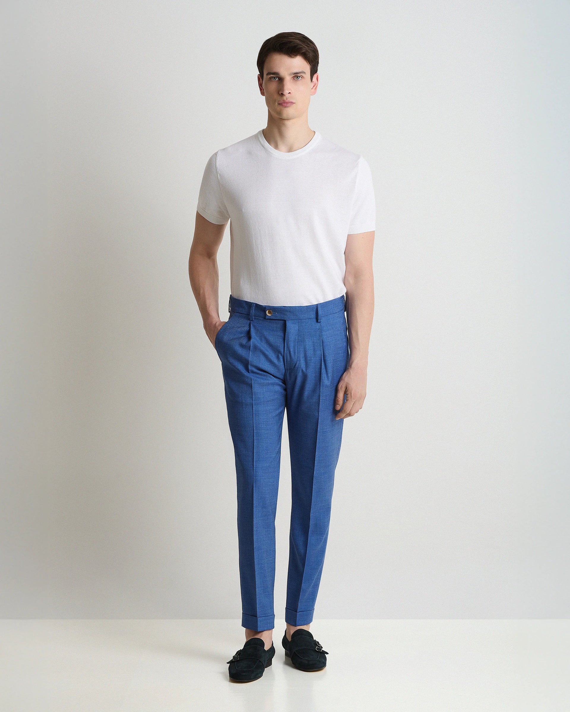 Pantalone avion in lana e viscosa con bottoni regola cinta
