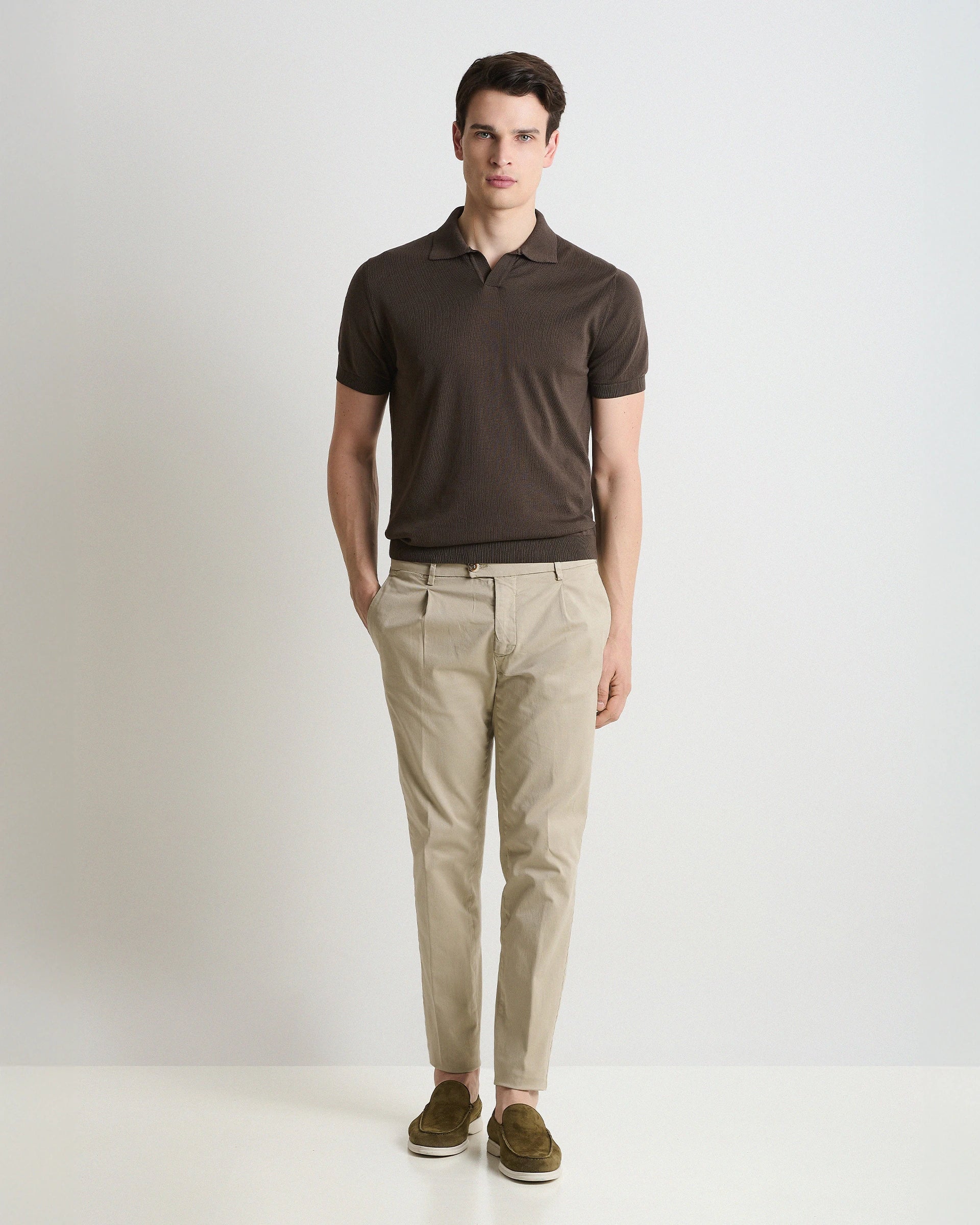 Pantalone in cotone e tencel stretch beige tinto in capo