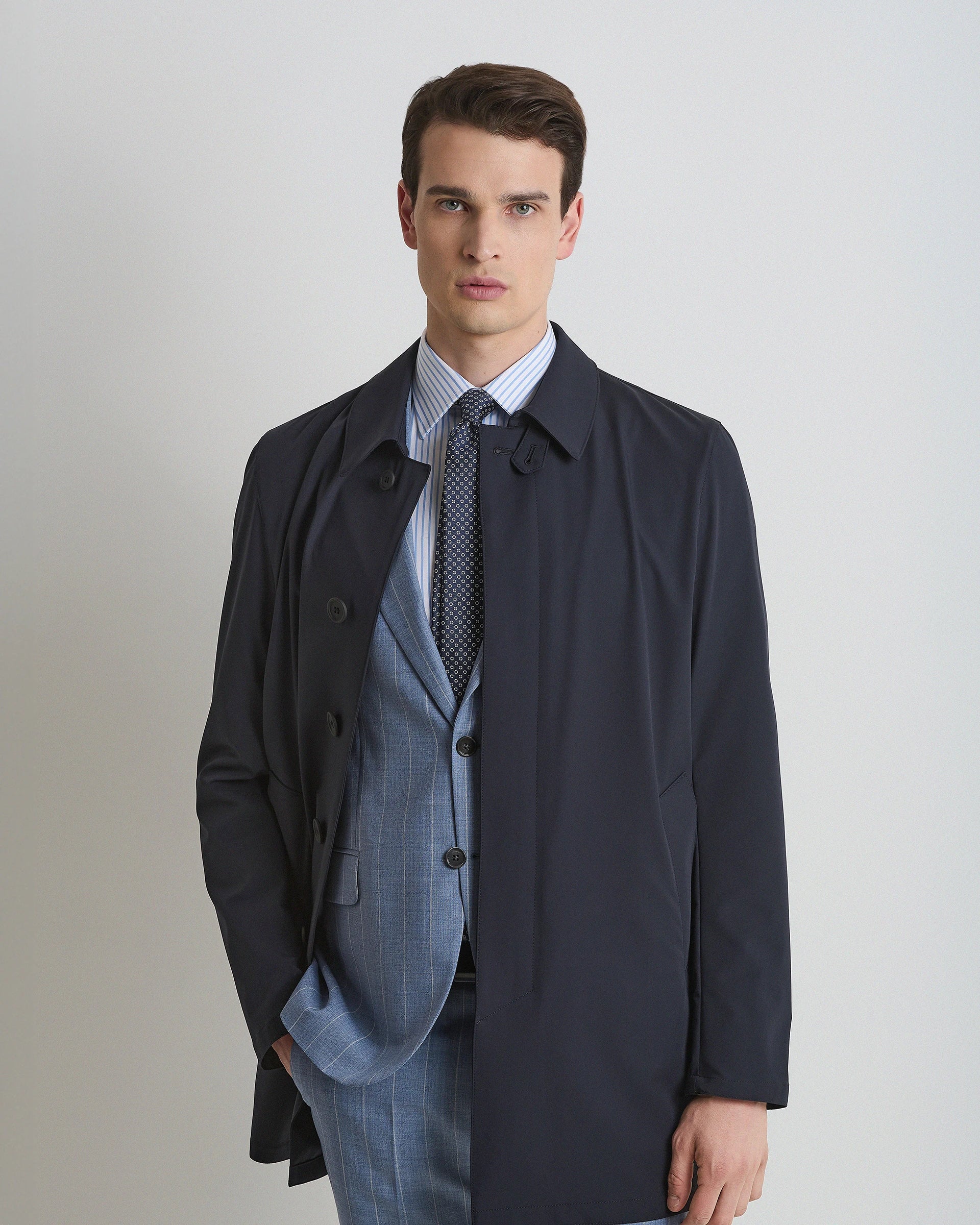 Trench Stretch Blu in tessuto tecnico Olmetex
