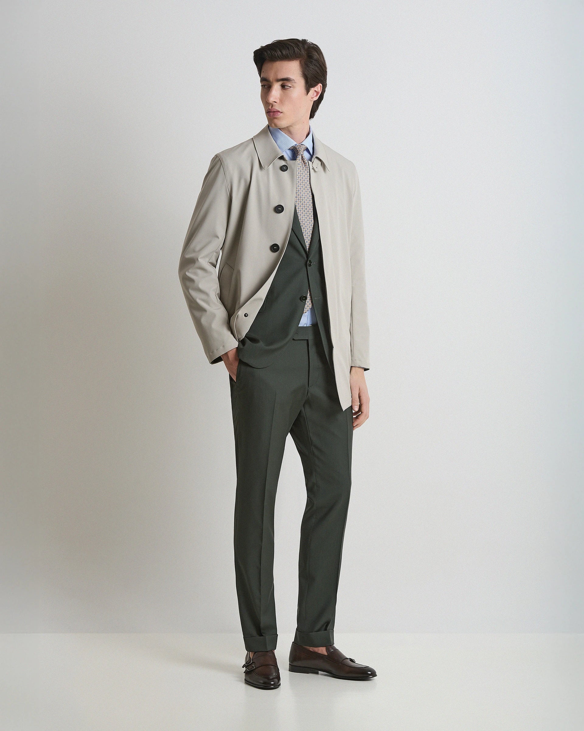 Trench Stretch Beige in tessuto tecnico Olmetex