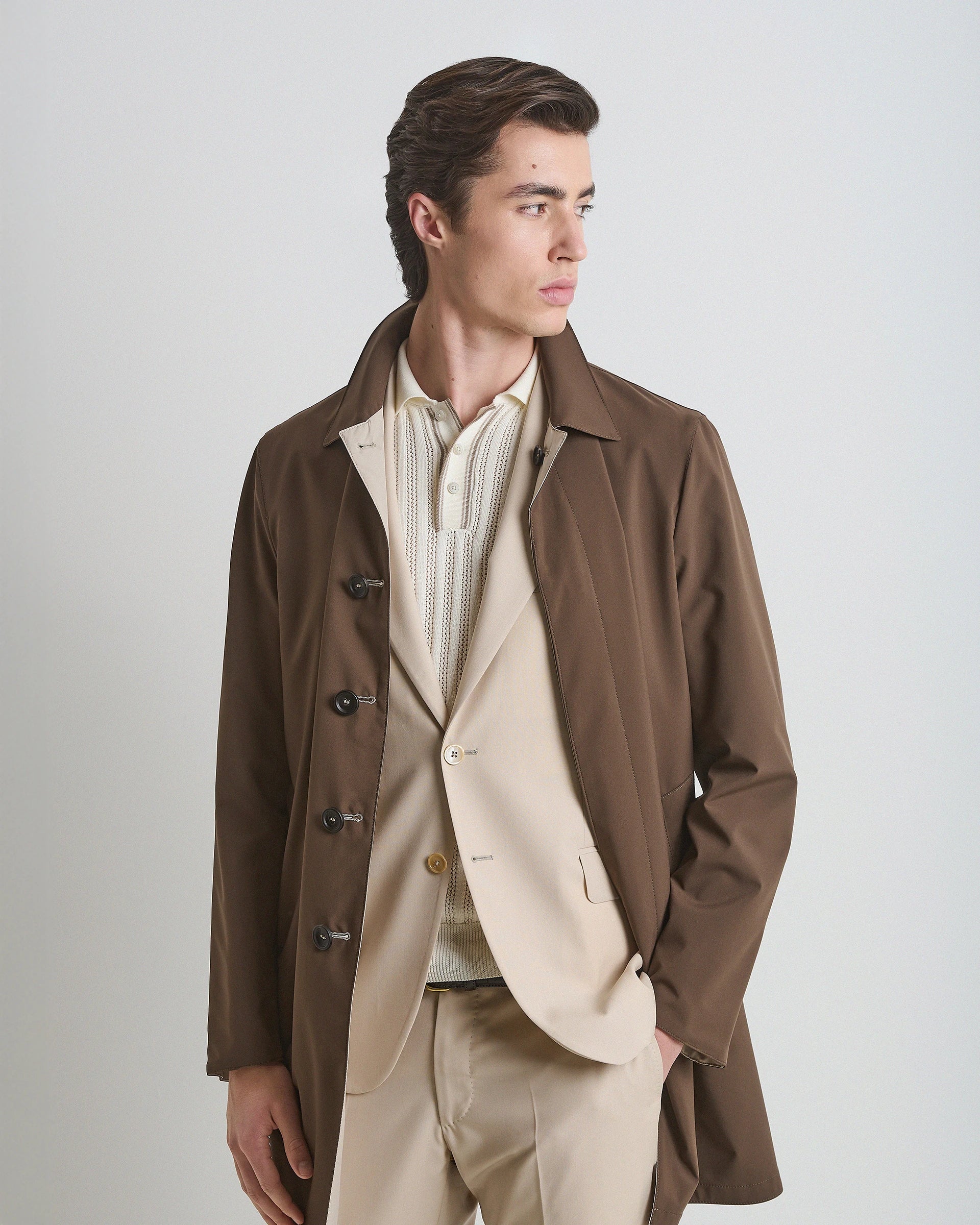 Trench Moro/Beige in tessuto tecnico Olmetex