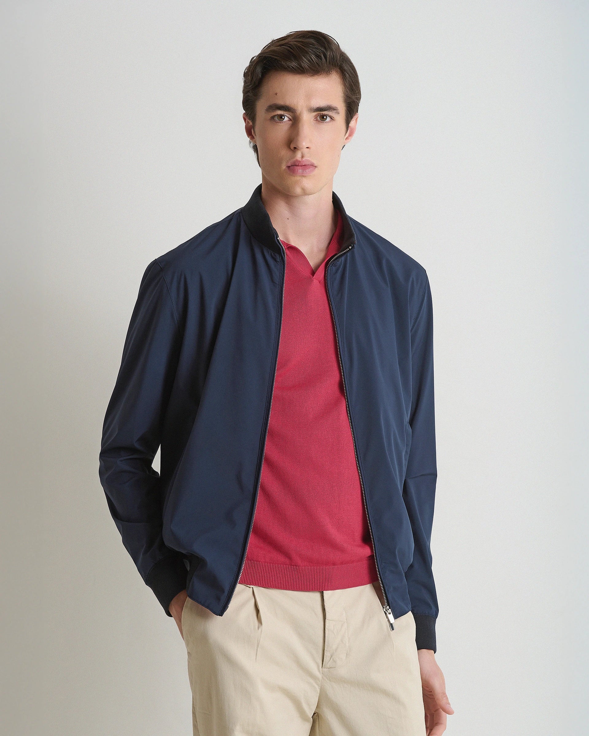 Bomber foderato blu in tessuto tecnico Olmetex