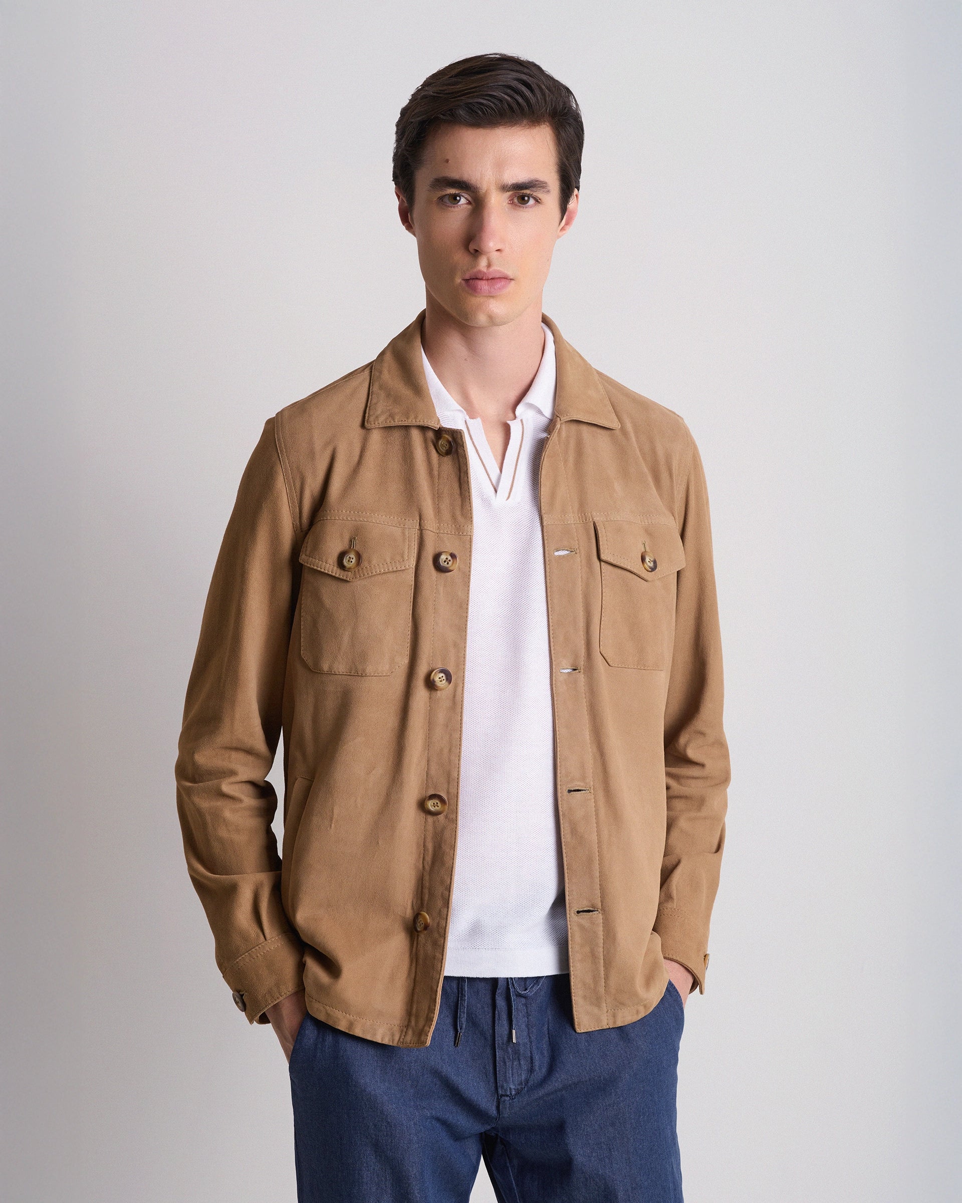 Shirt Jacket cognac in camoscio nappato