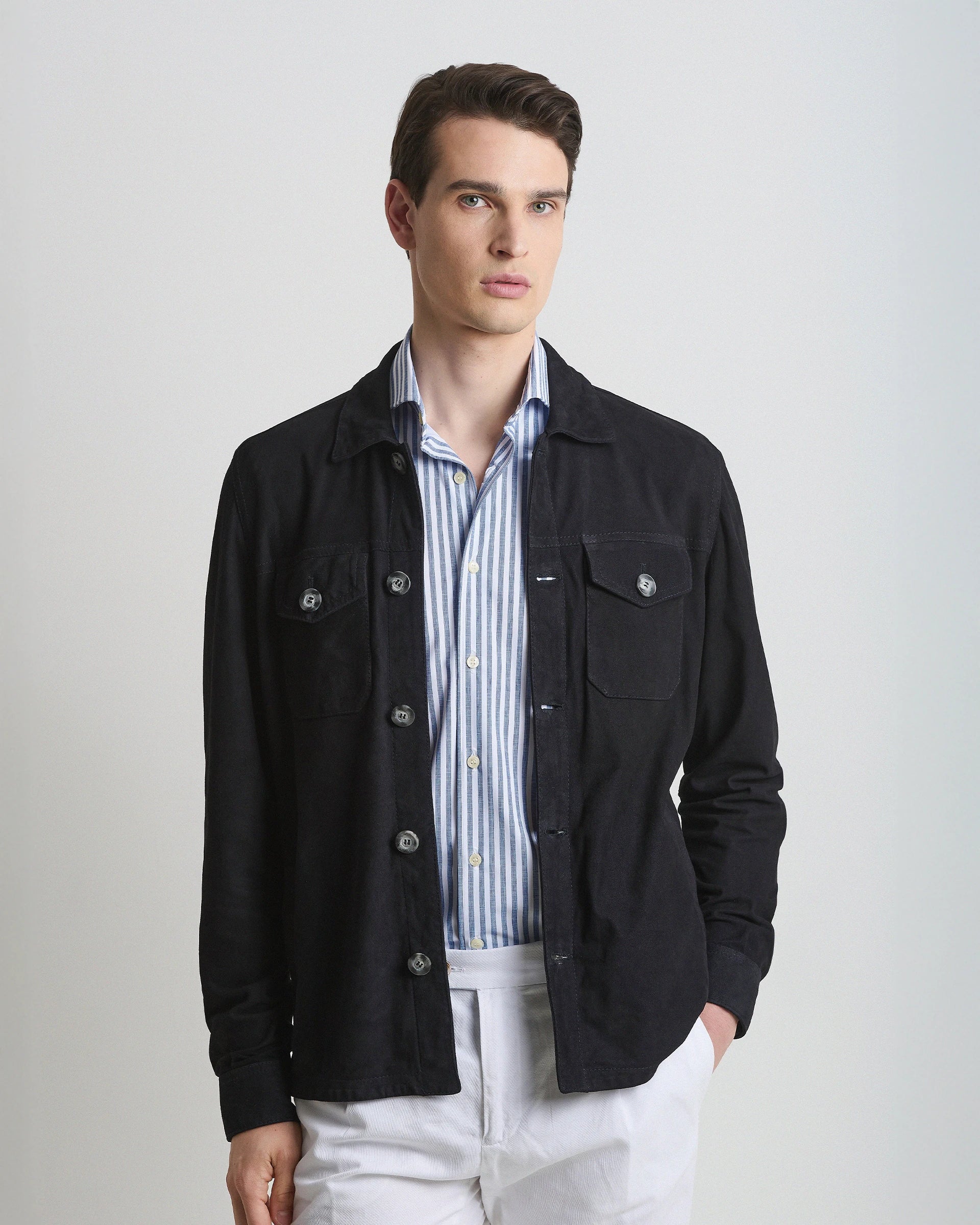 Shirt Jacket blu in camoscio nappato