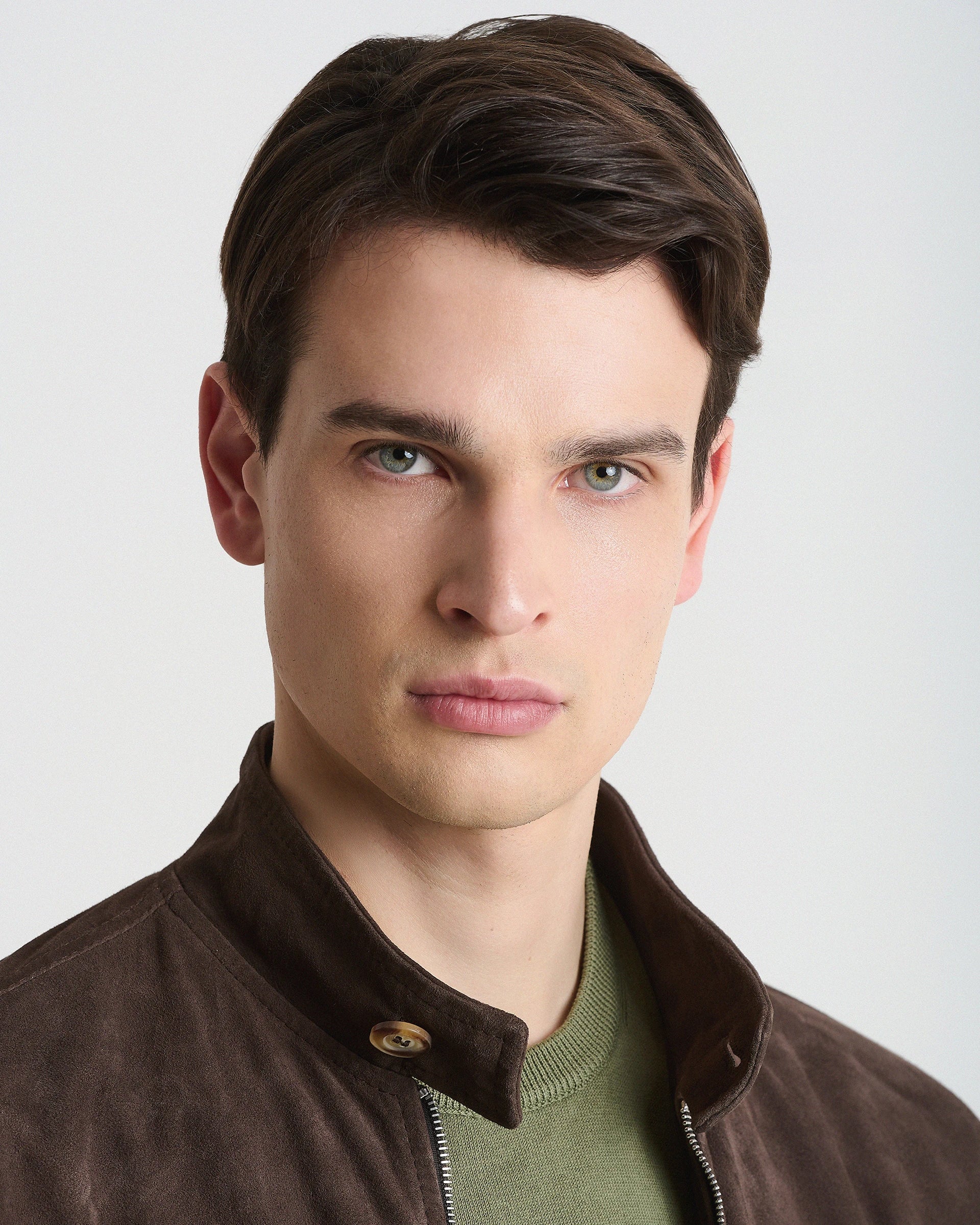 Bomber Full Zip moro in camoscio nappato