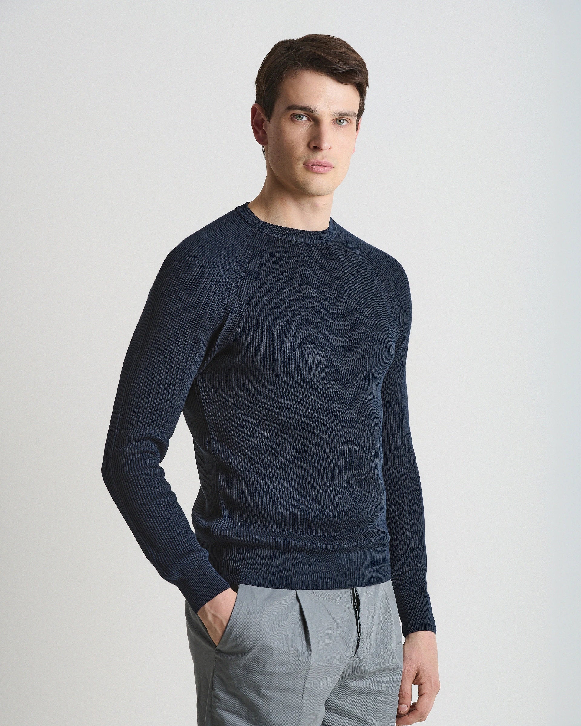 Girocollo costa inglese blu in puro cotone