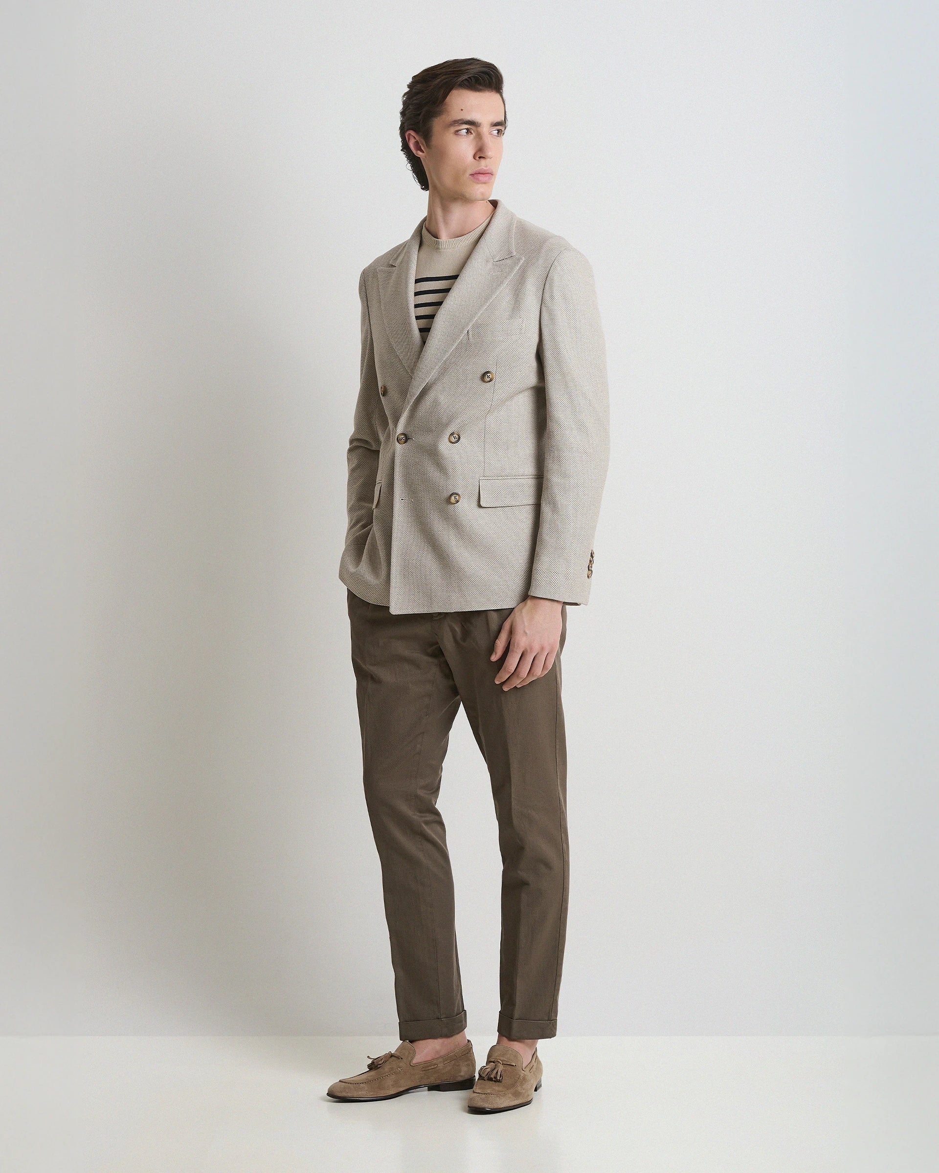Double-breasted Beige Jacket in pure Maggia cotton fabric