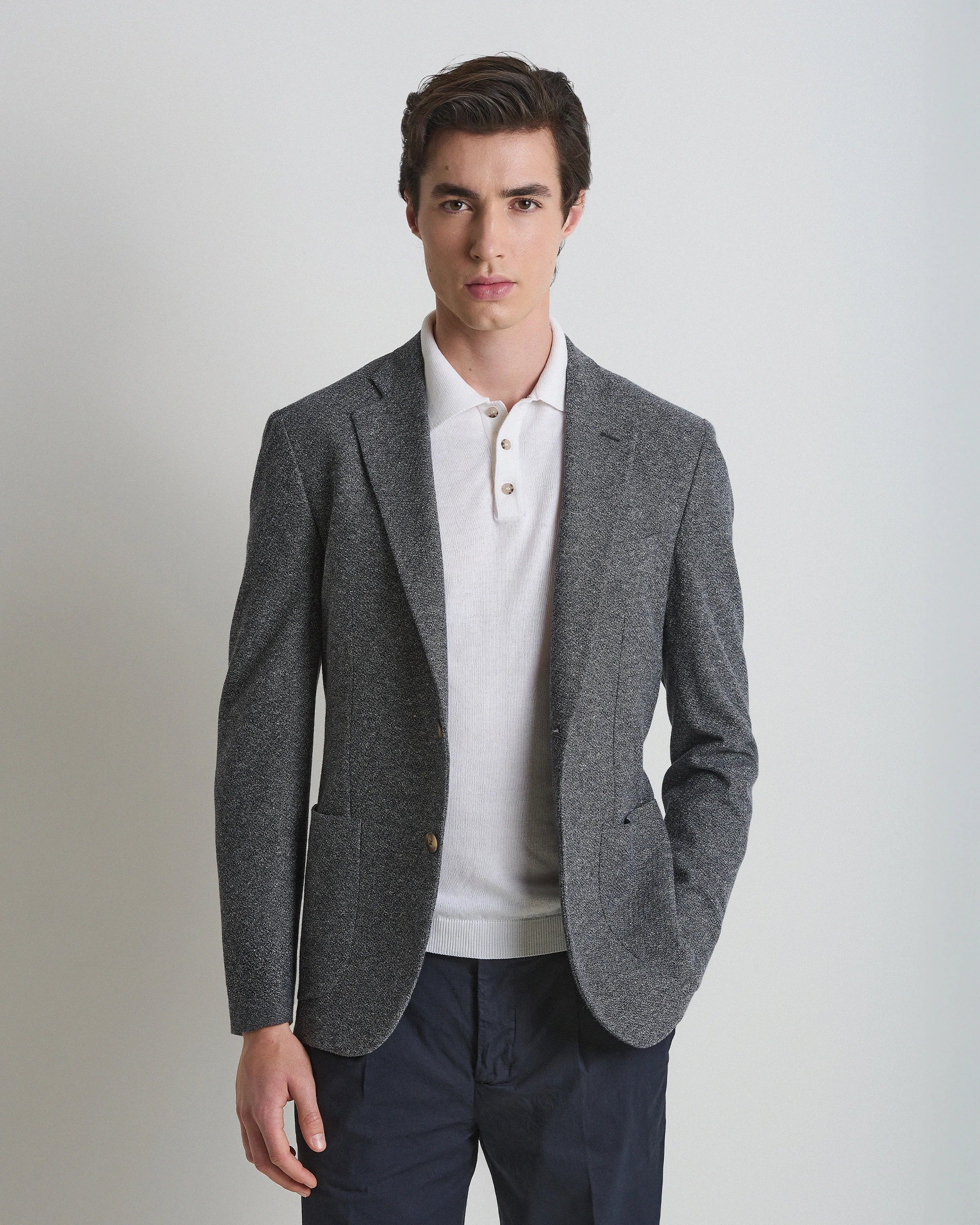 Maggia linen and cotton mélange blue jacket