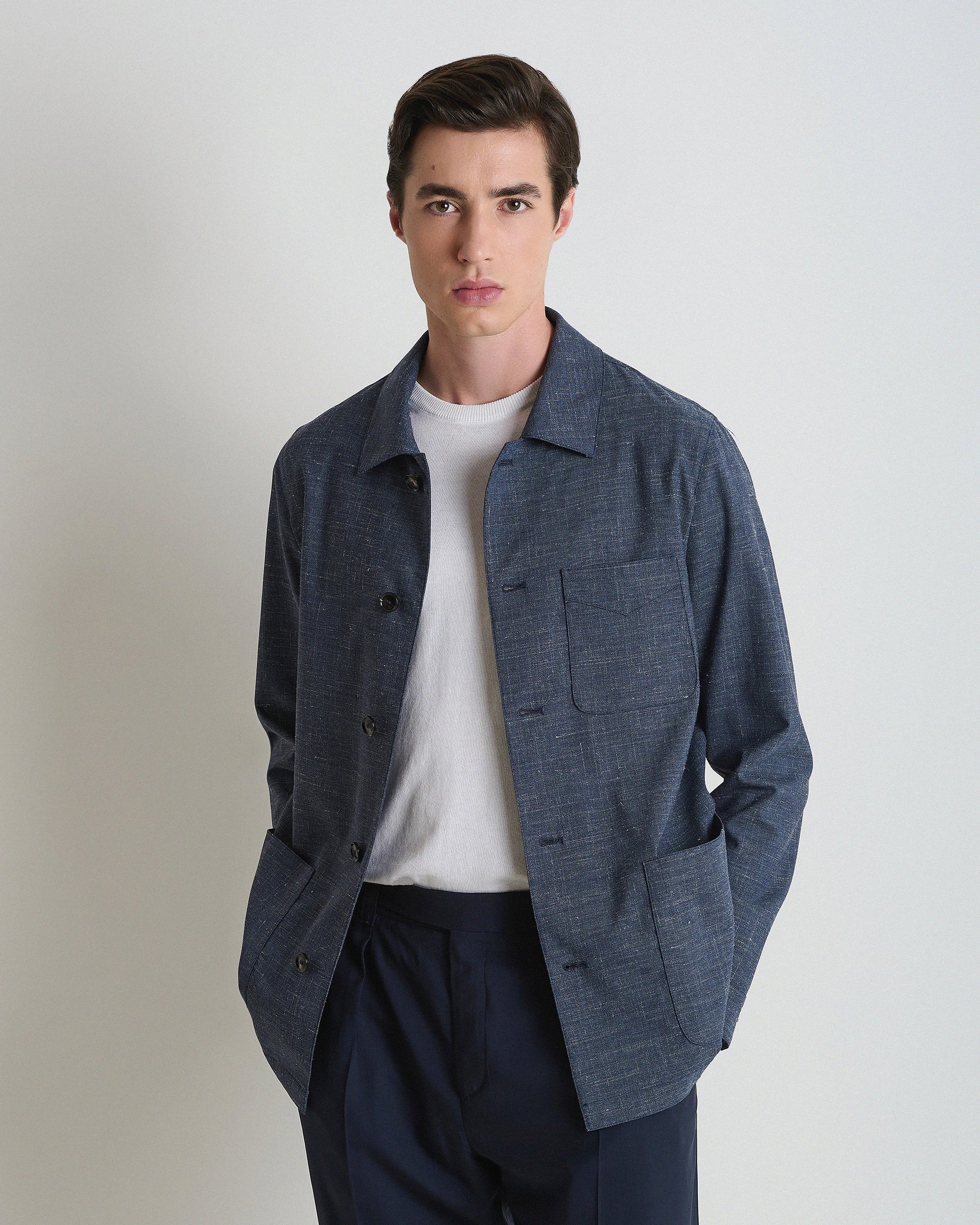 Shirt Jacket avion in lana seta e lino