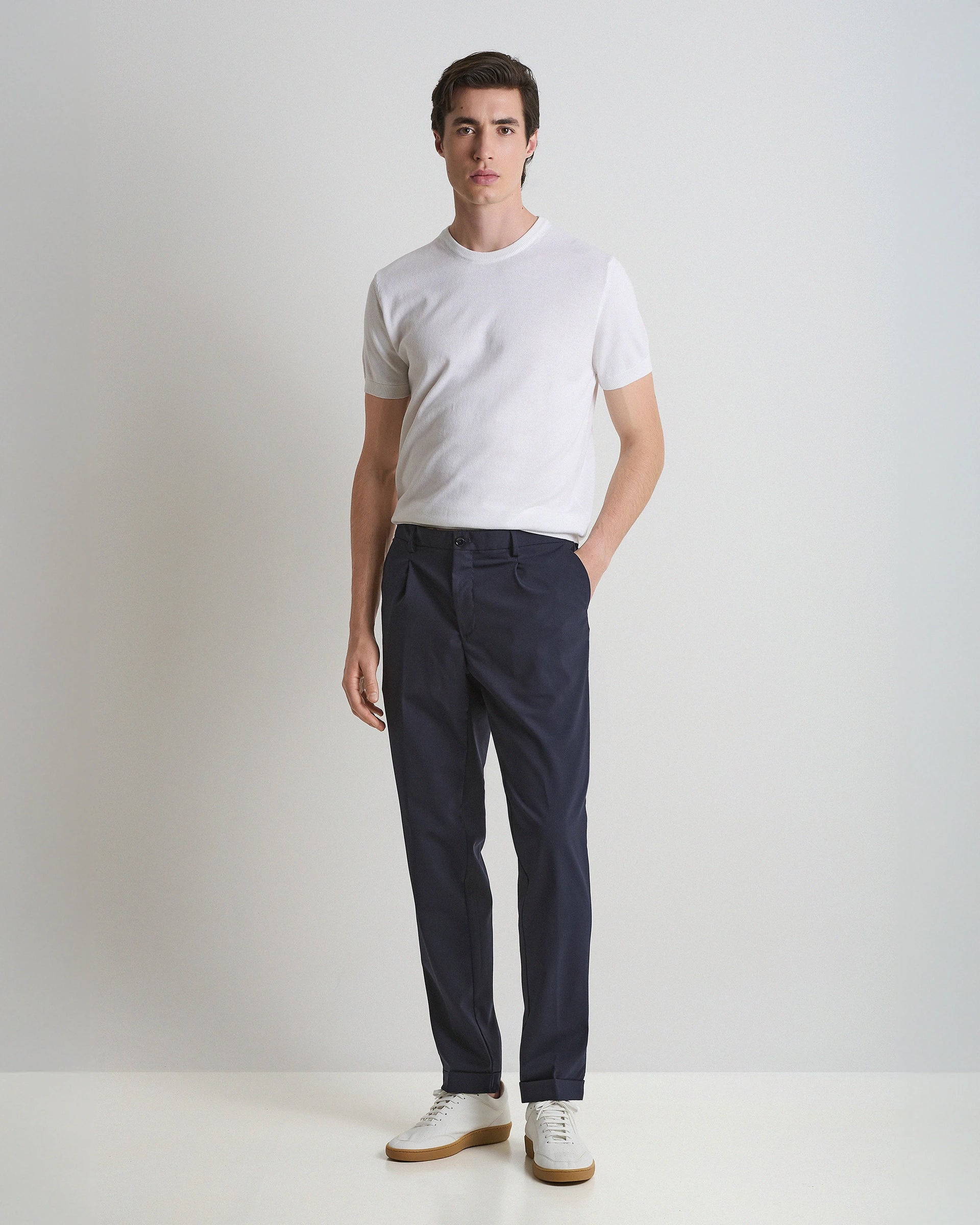 Pantalone blu in lana tecnica stretch