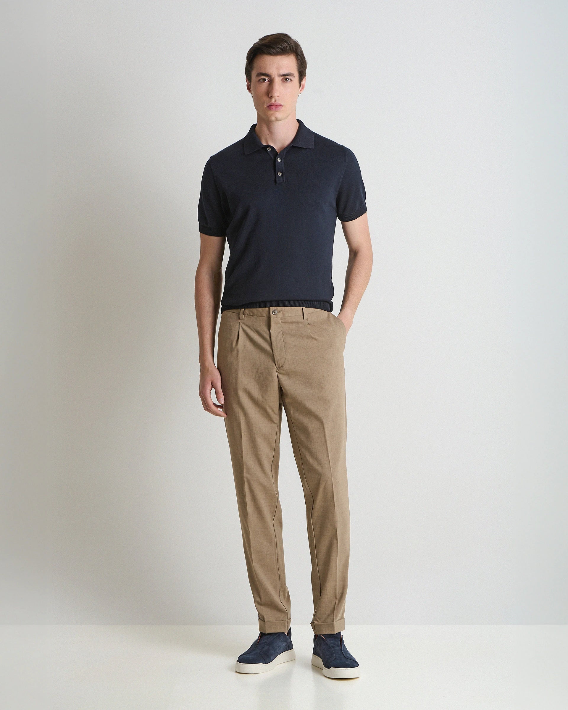 Pantalone beige in lana tecnica stretch